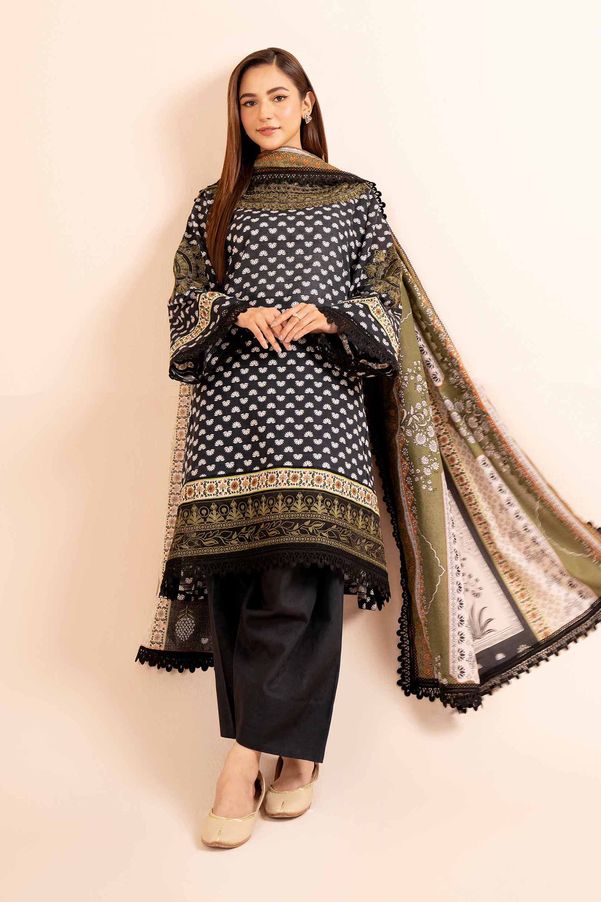 NishatUK - Green Embroidered  Khaddar 3-piece unstitched Suit