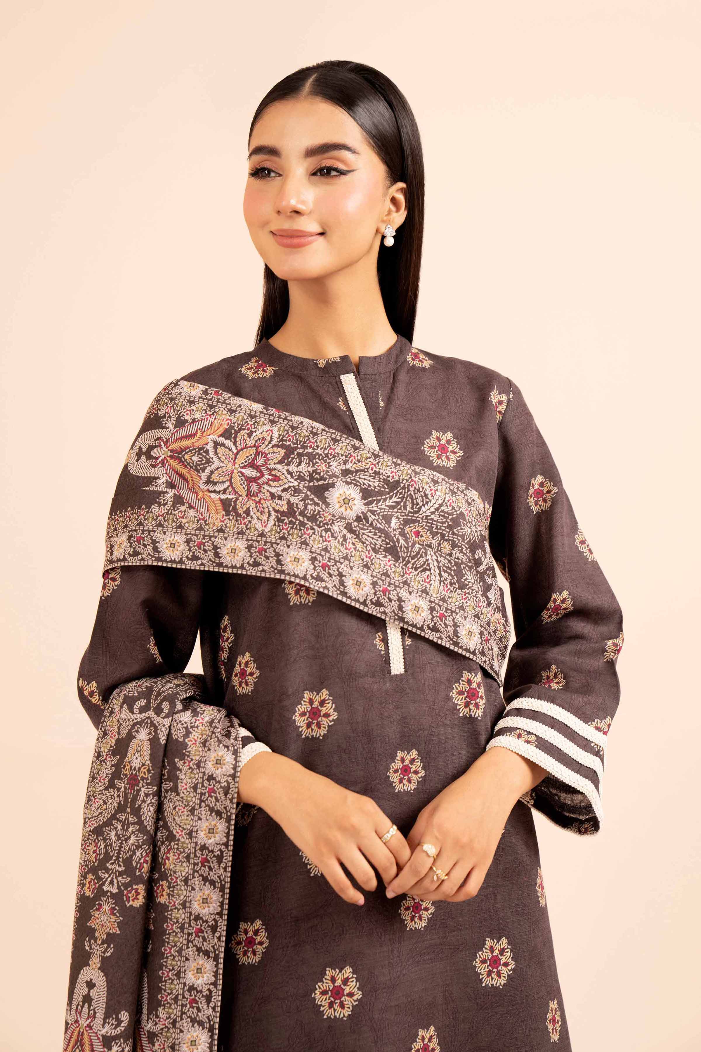 NishatUK - Grey Printed Khaddar 3-piece unstitched Suit