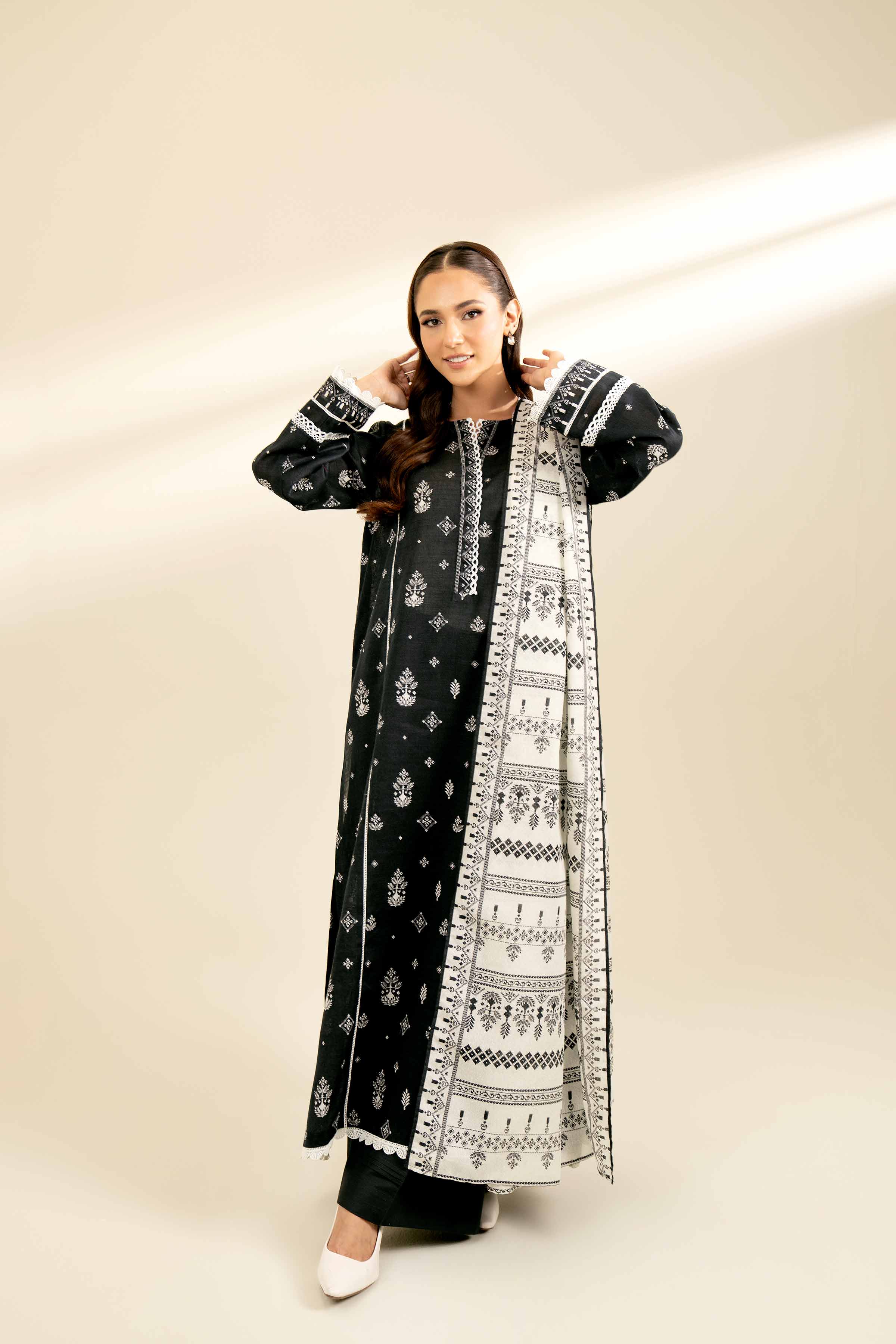 NishatUK - Black Printed Khaddar 3-piece unstitched Suit