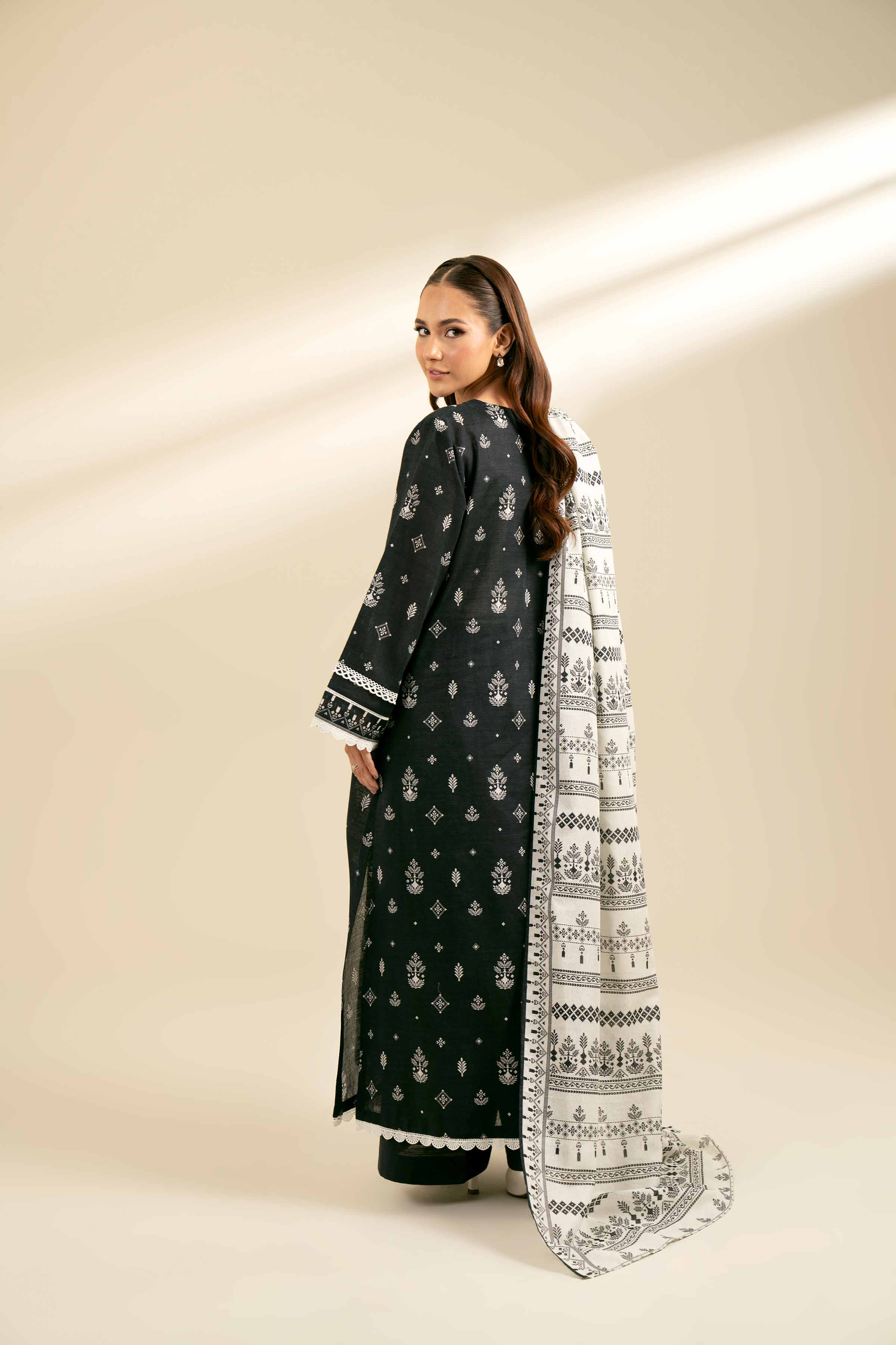 NishatUK - Black Printed Khaddar 3-piece unstitched Suit