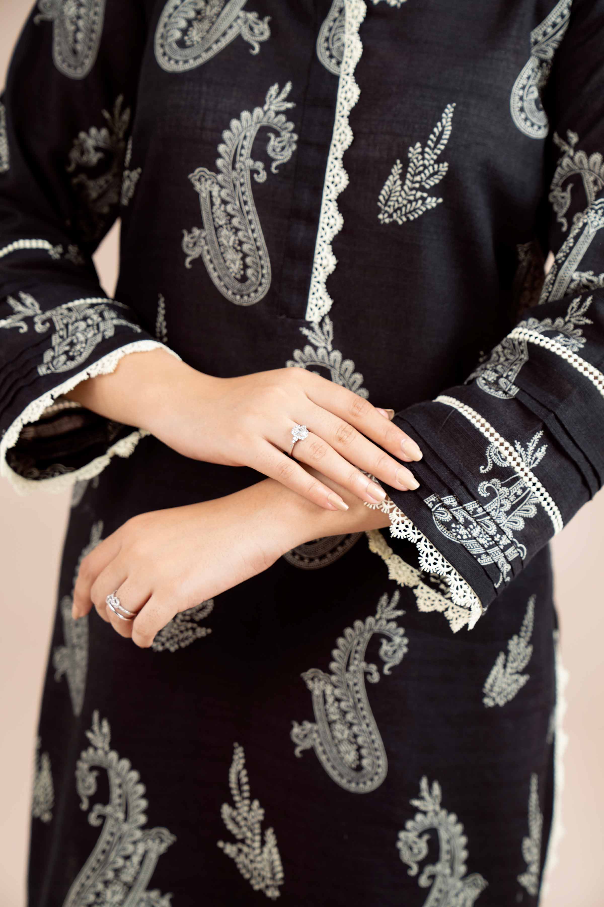 NishatUK - Black Printed Khaddar 3-piece unstitched Suit