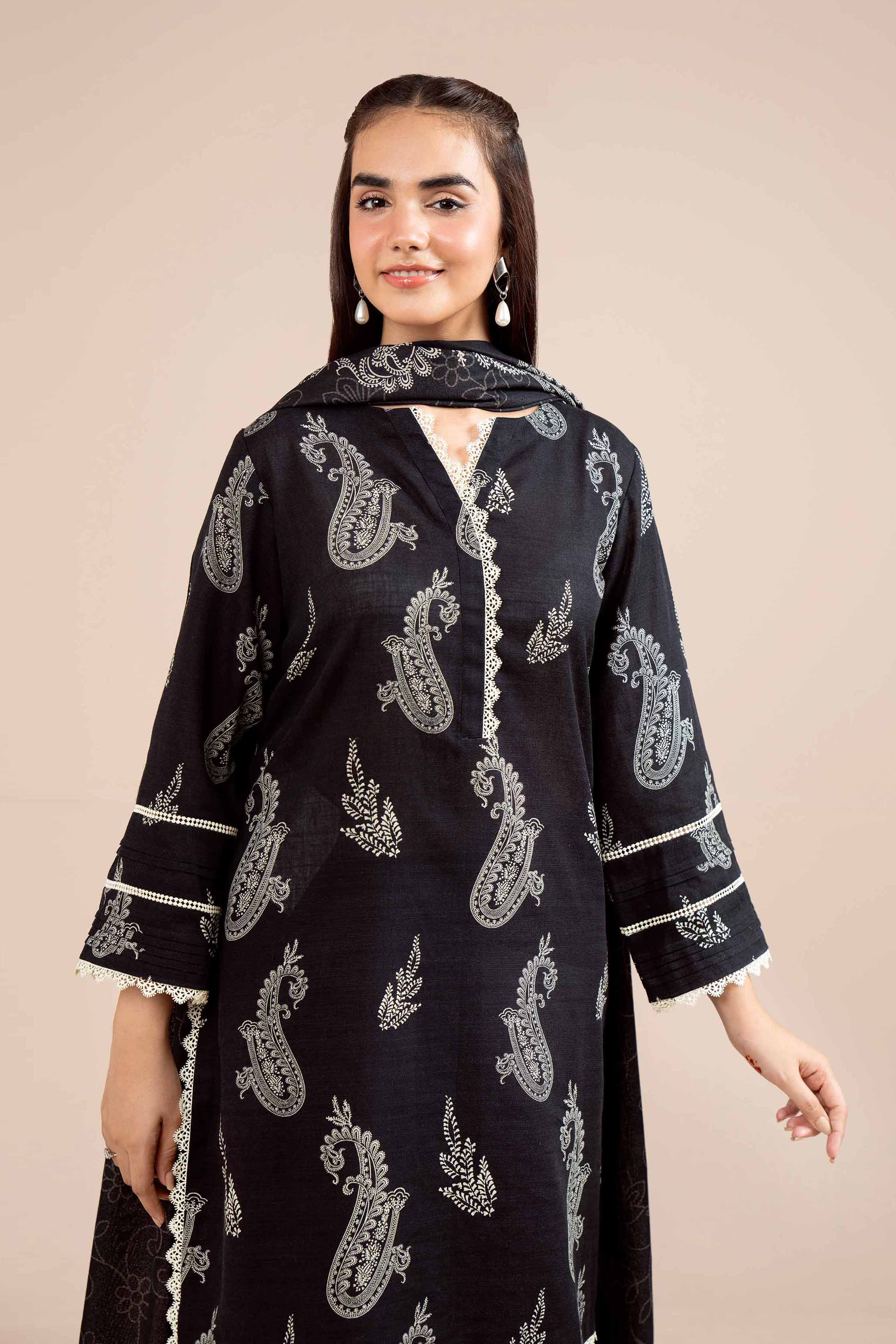 NishatUK - Black Printed Khaddar 3-piece unstitched Suit