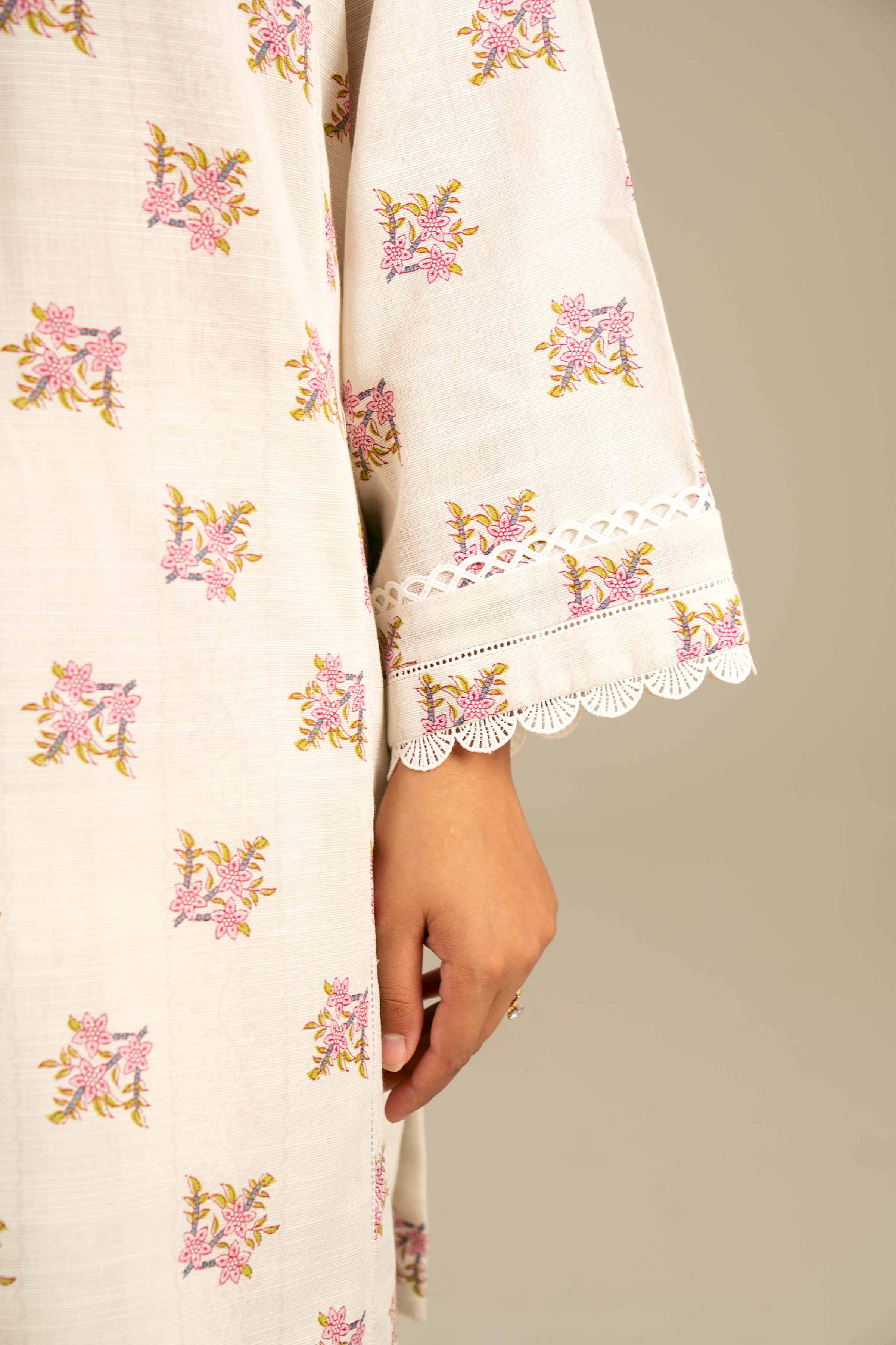 NishatUK - Off White Printed Khaddar 3-piece unstitched Suit