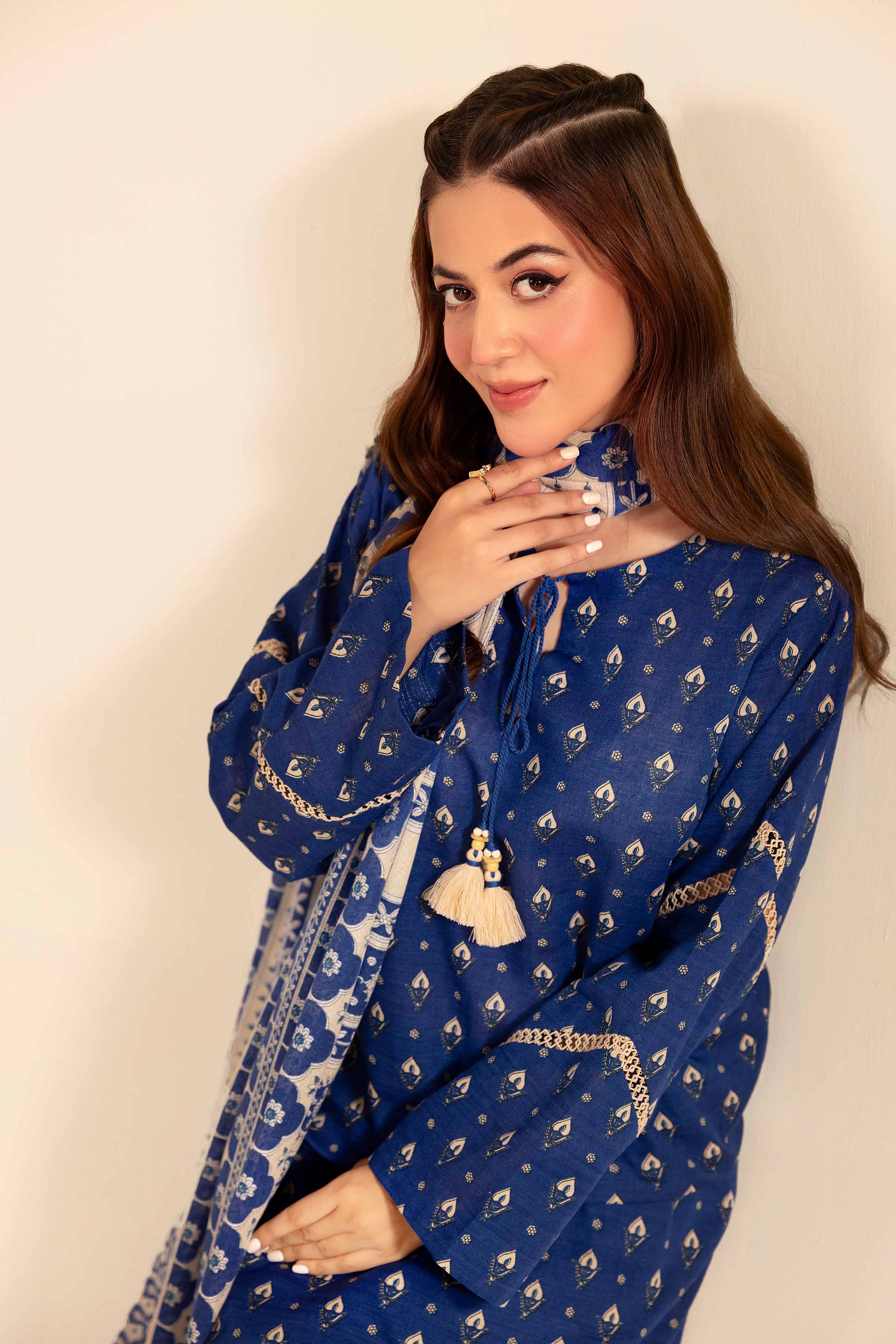 NishatUK - Blue Printed Khaddar 3-piece unstitched Suit