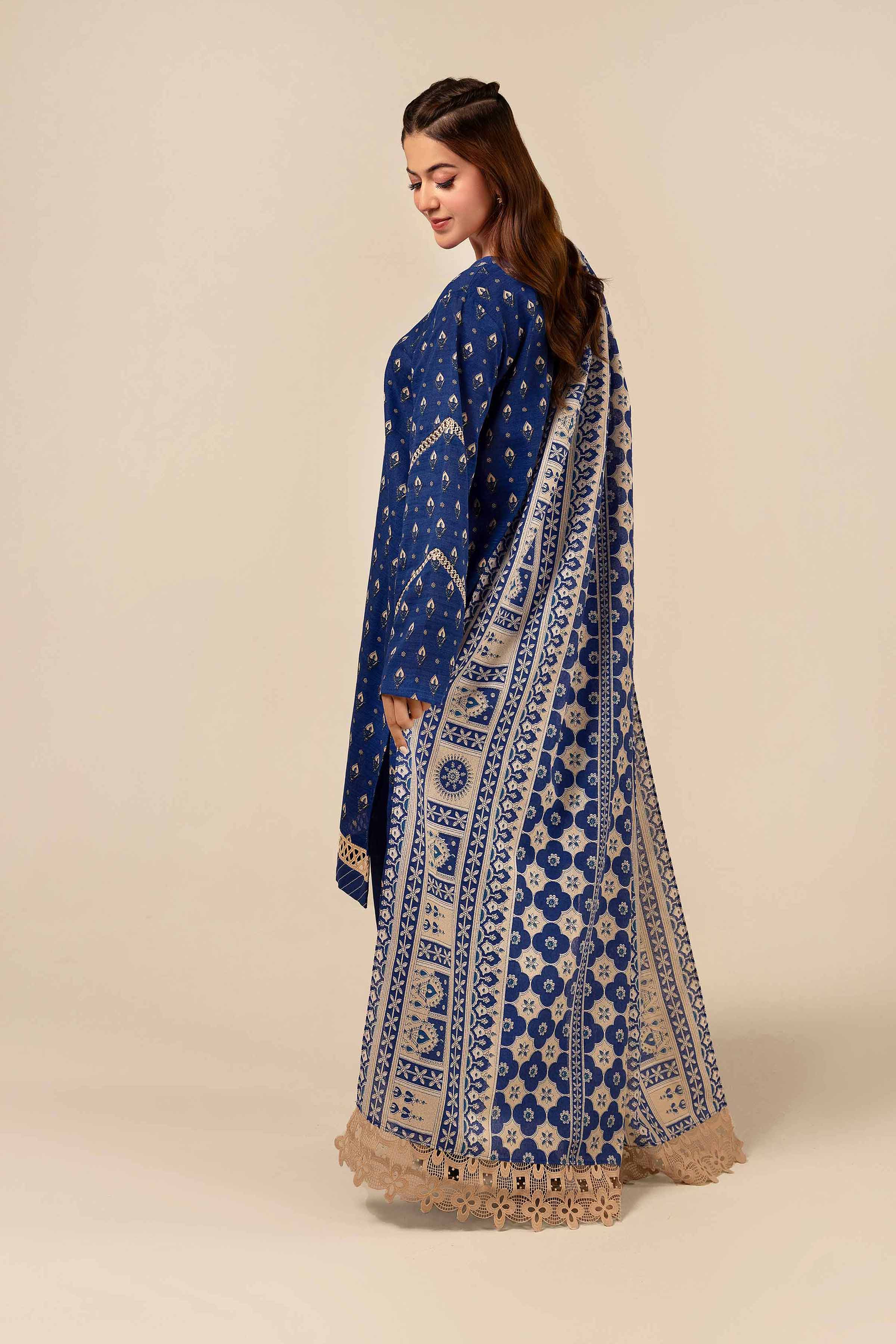 NishatUK - Blue Printed Khaddar 3-piece unstitched Suit