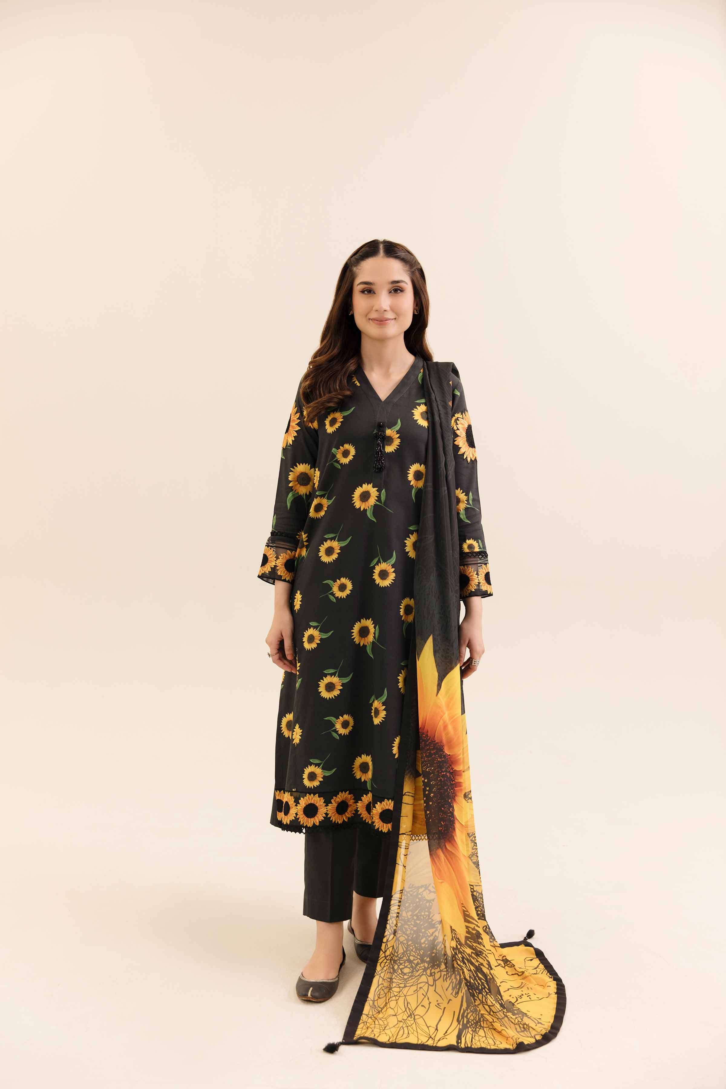 NishatUK - Black Embroidered  Cotton 3-piece unstitched Suit