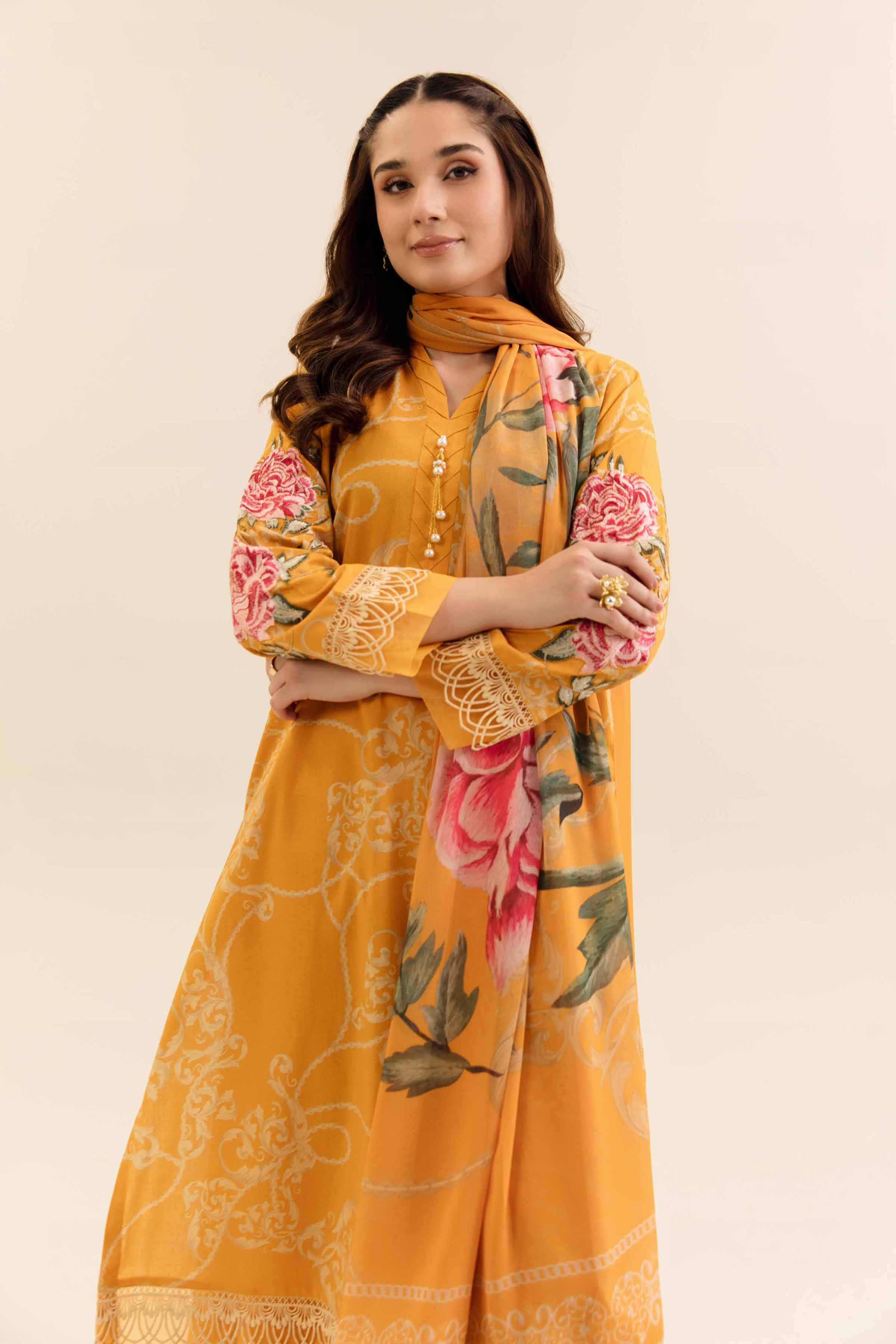 NishatUK - Orange Embroidered  Cotton 3-piece unstitched Suit