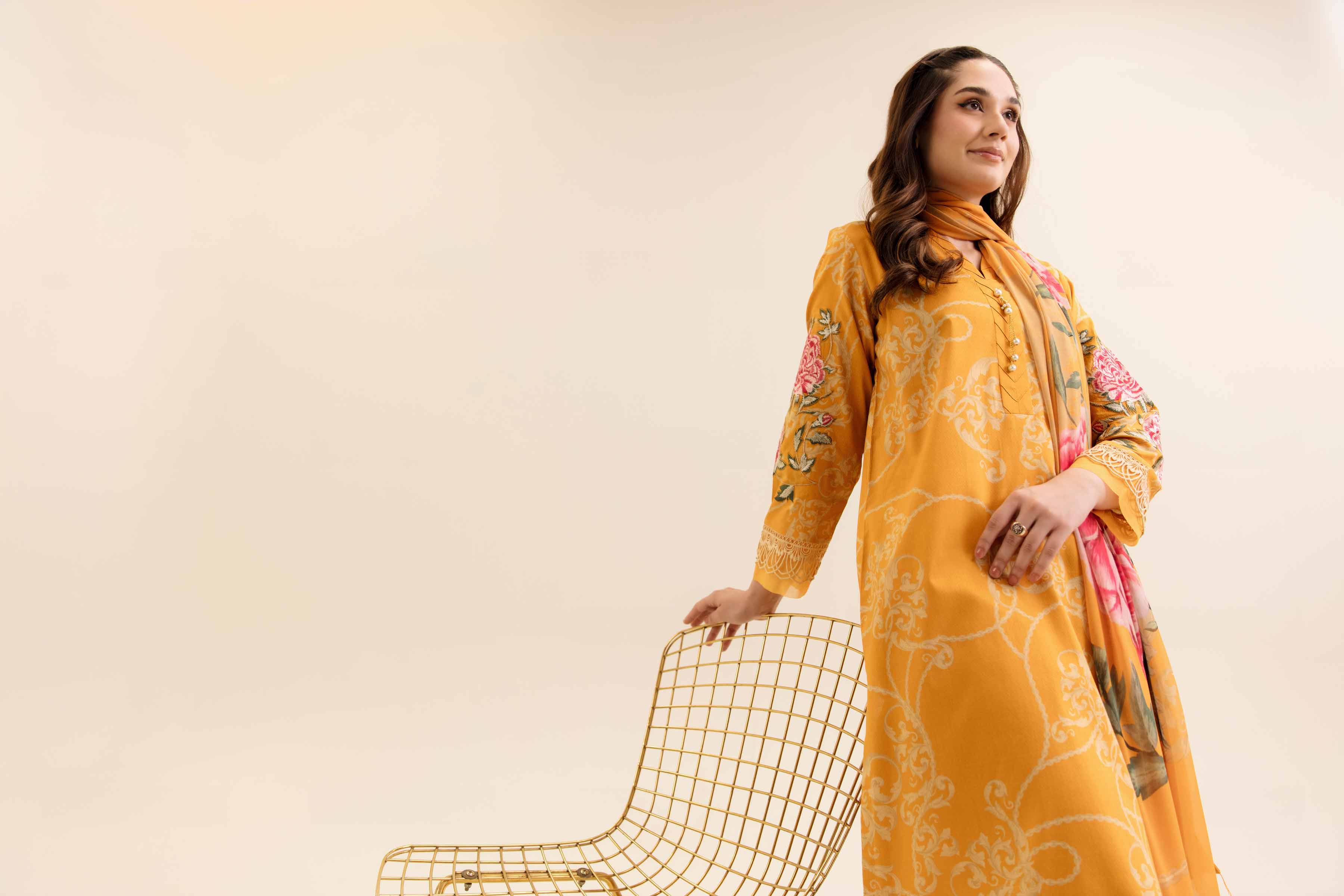 NishatUK - Orange Embroidered  Cotton 3-piece unstitched Suit