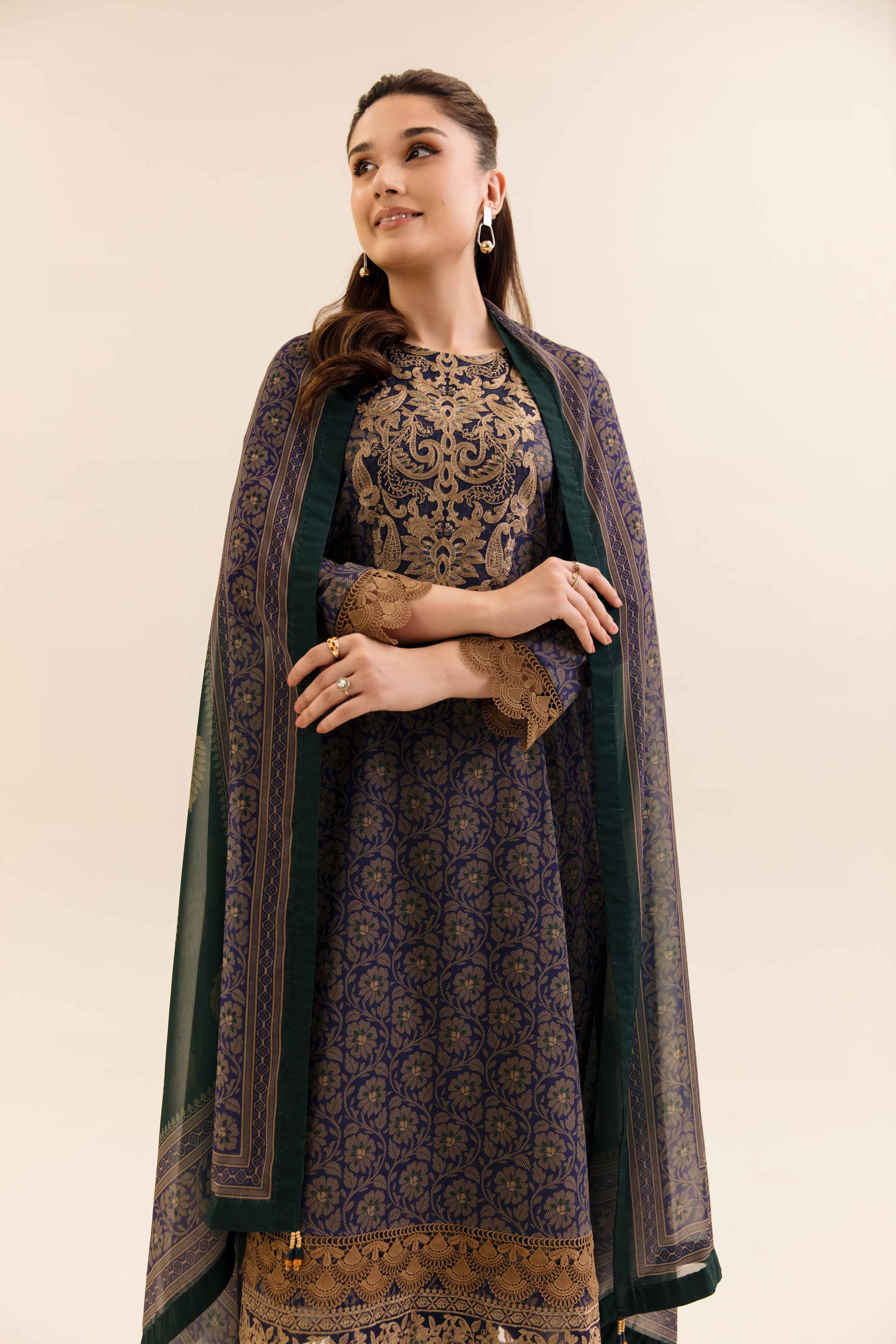 NishatUK - Purple Embroidered  Cotton 3-piece unstitched Suit