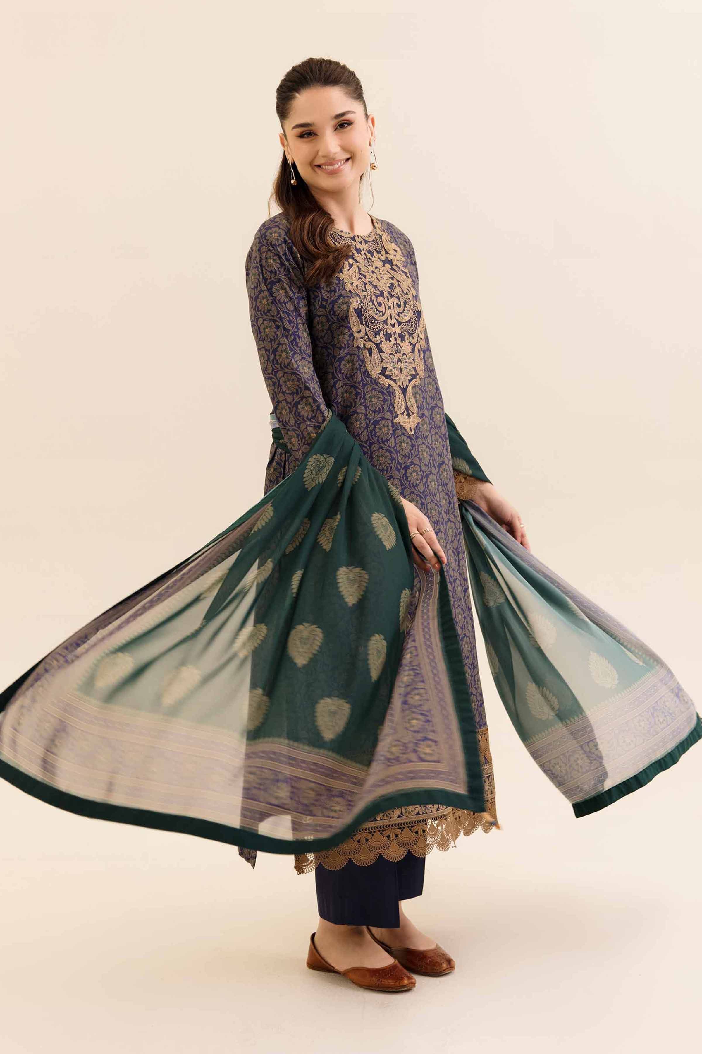 NishatUK - Purple Embroidered  Cotton 3-piece unstitched Suit