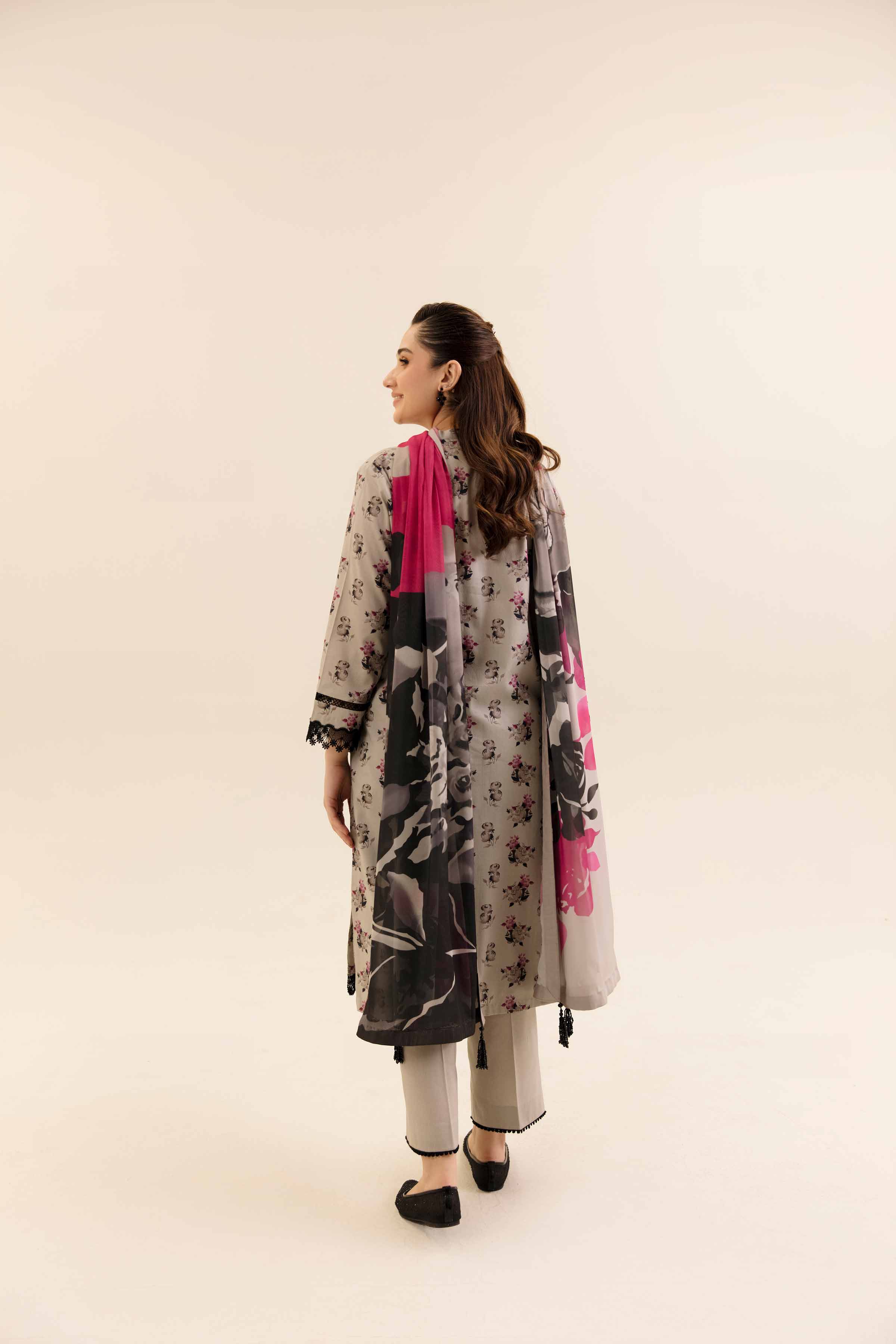 NishatUK - Grey Printed Cotton 3-piece unstitched Suit