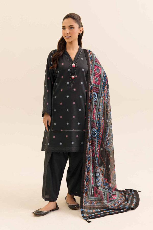 3 Piece Printed Unstitched Any Day Suit Dark Black