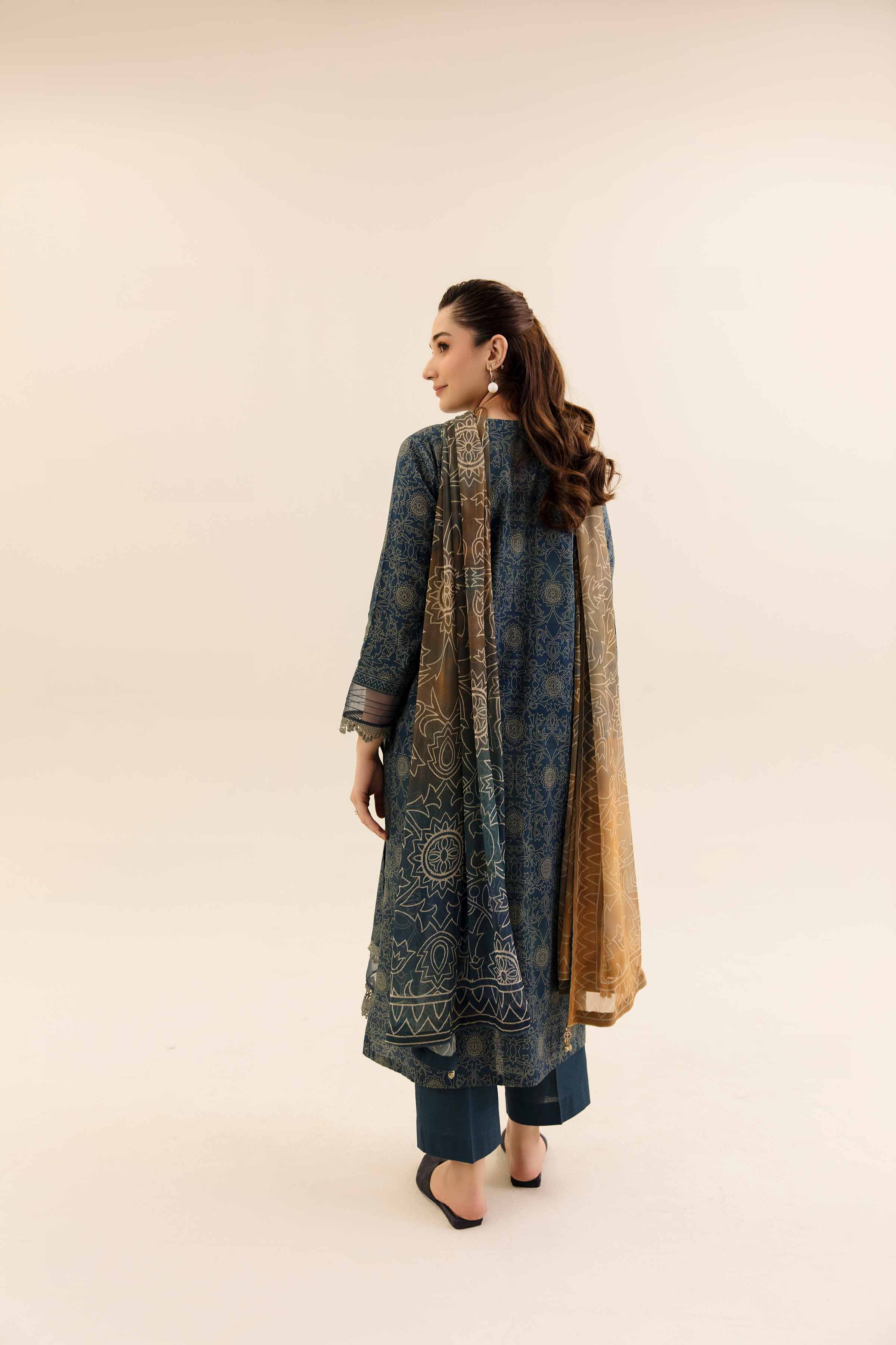 NishatUK - Blue Printed Cotton 3-piece unstitched Suit