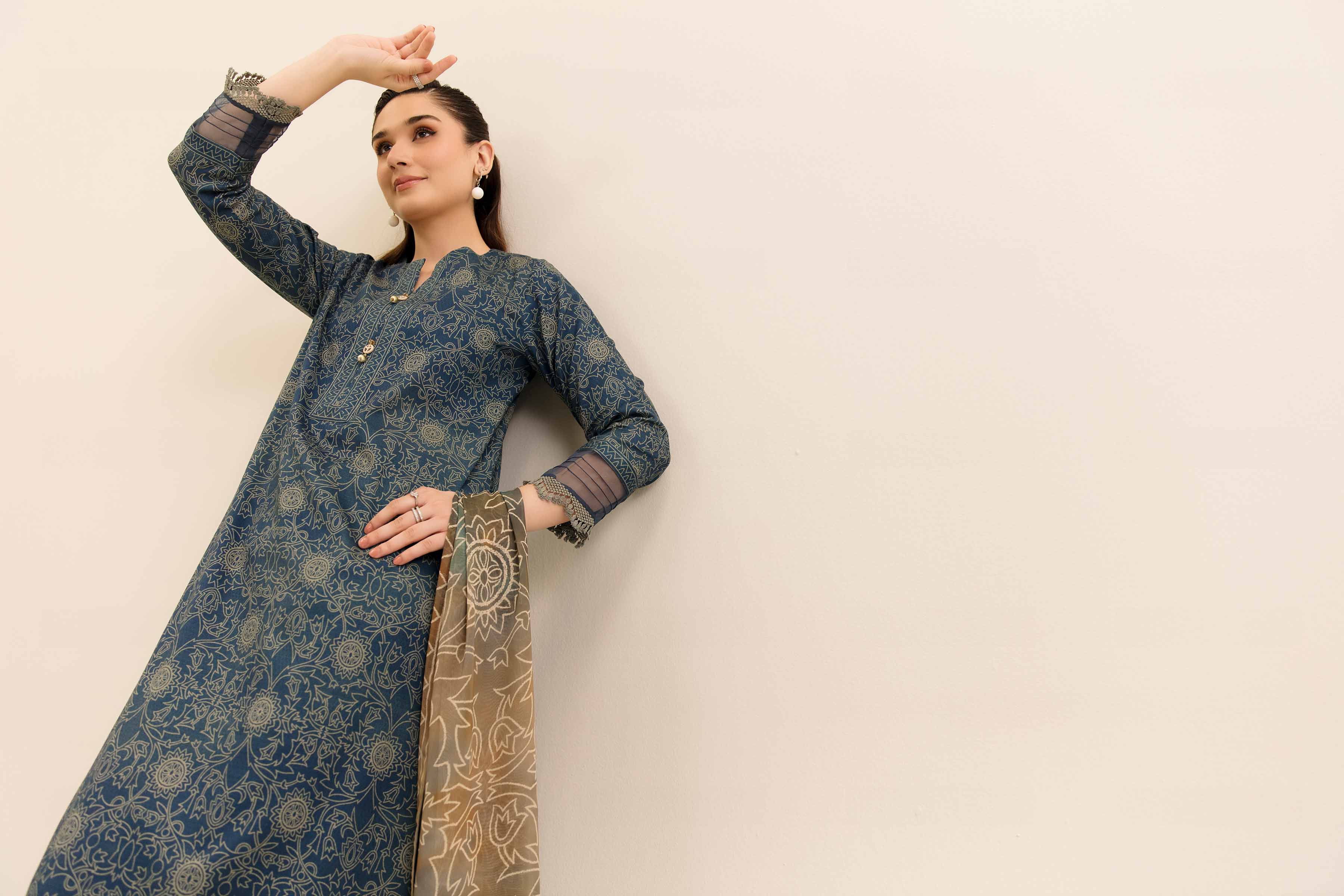 NishatUK - Blue Printed Cotton 3-piece unstitched Suit
