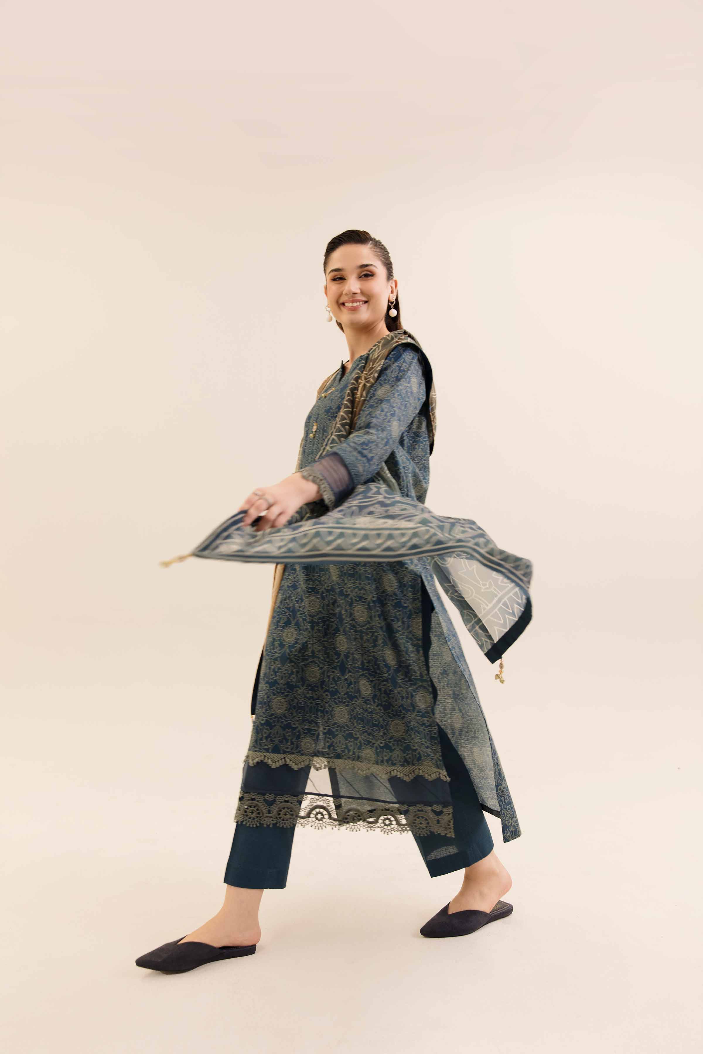 NishatUK - Blue Printed Cotton 3-piece unstitched Suit