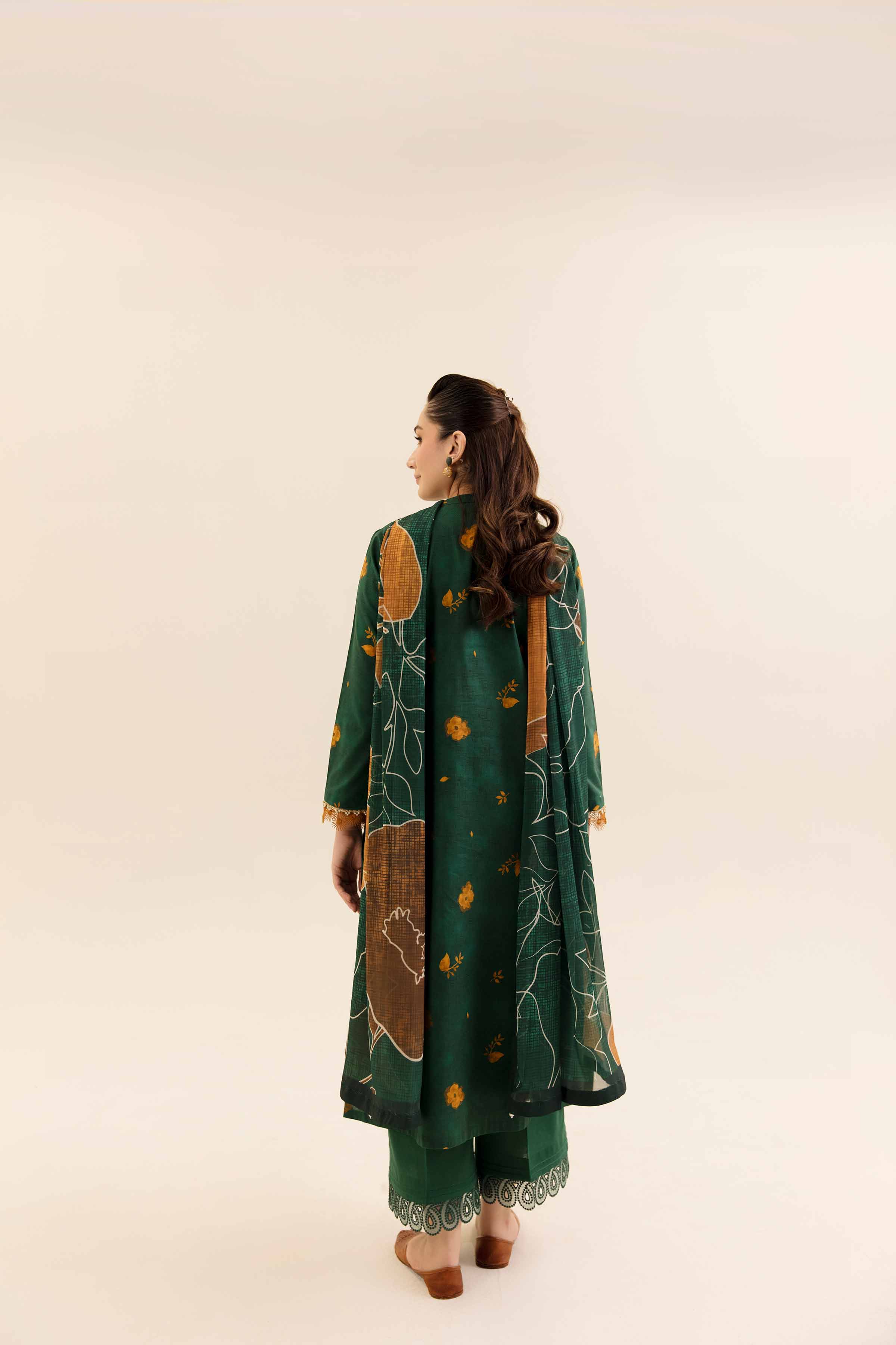 NishatUK - Green Printed Cotton 3-piece unstitched Suit