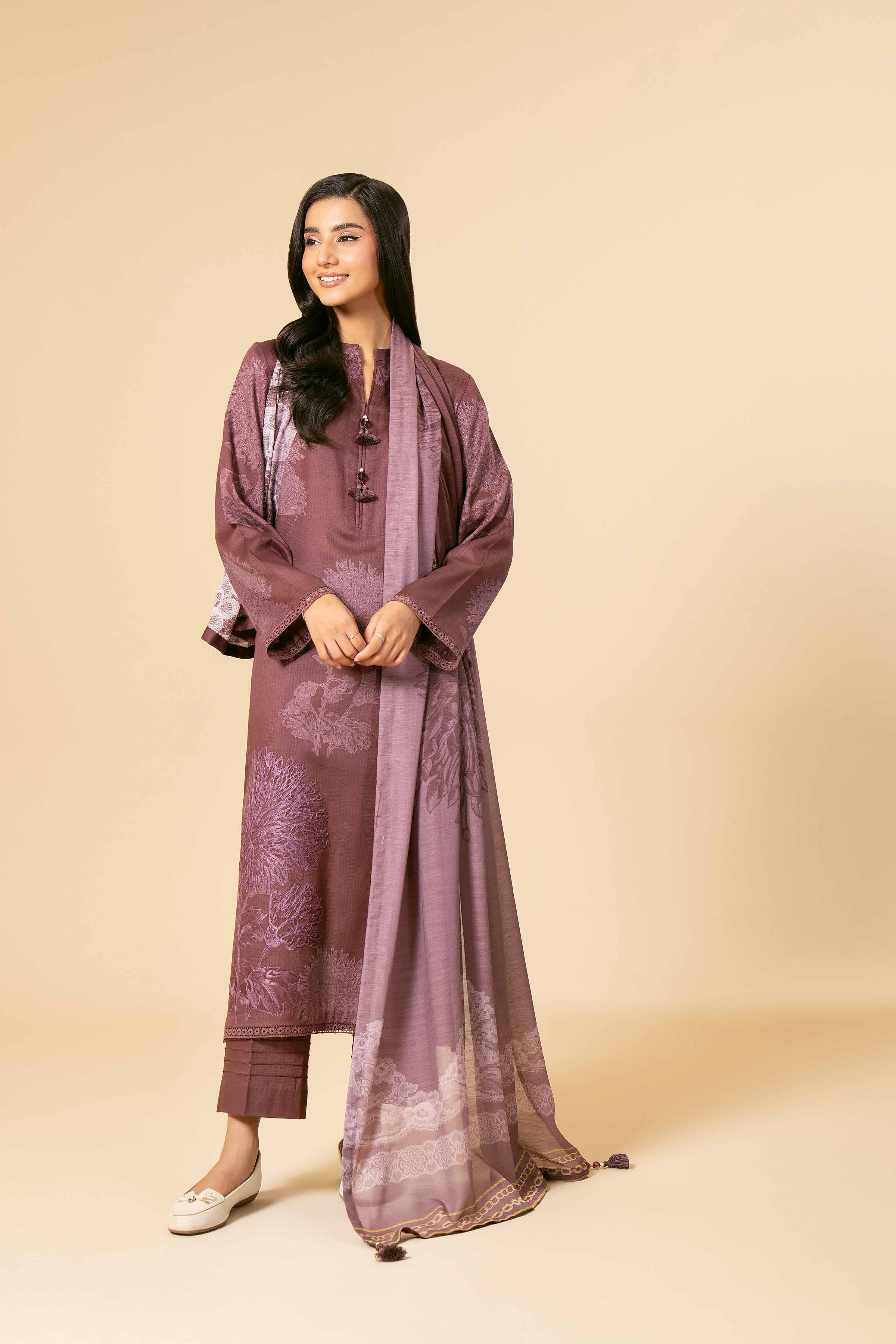 NishatUK - Purple Embroidered  Cotton 3-piece unstitched Suit