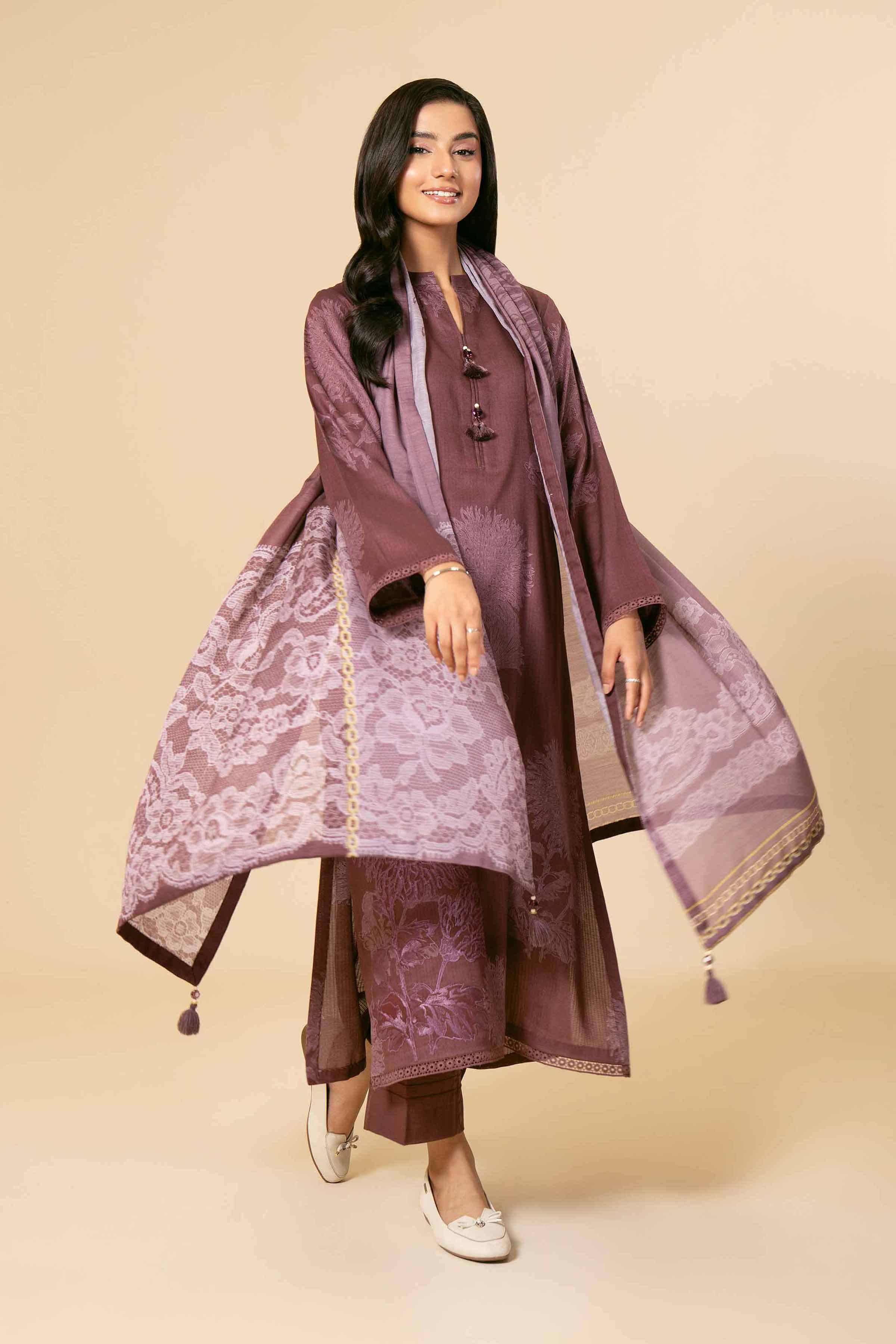 NishatUK - Purple Embroidered  Cotton 3-piece unstitched Suit