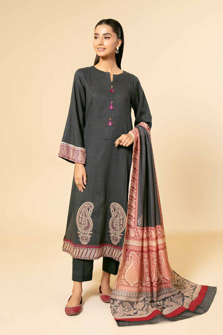 3 Piece Printed Embroidered Unstitched Any Day Suit Black