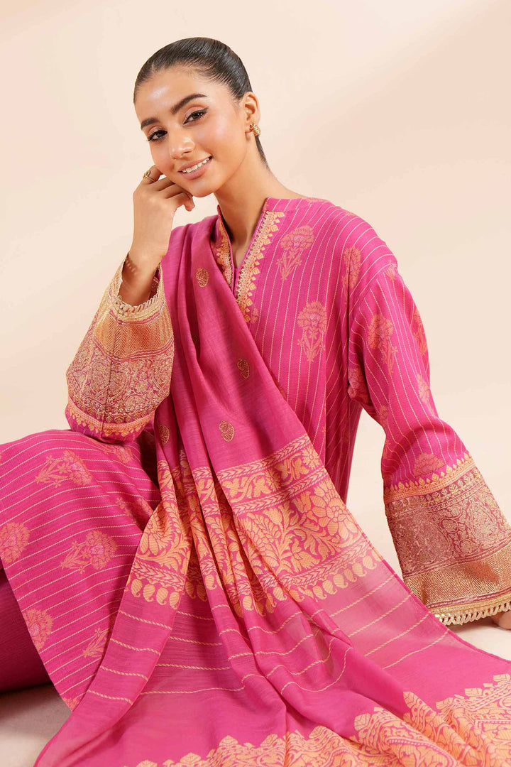 3 Piece Printed Embroidered Unstitched Any Day Suit Pink