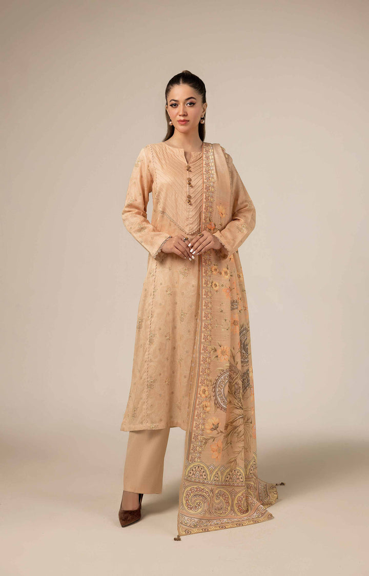 3 Piece Printed Unstitched Any Day Suit Light Peach