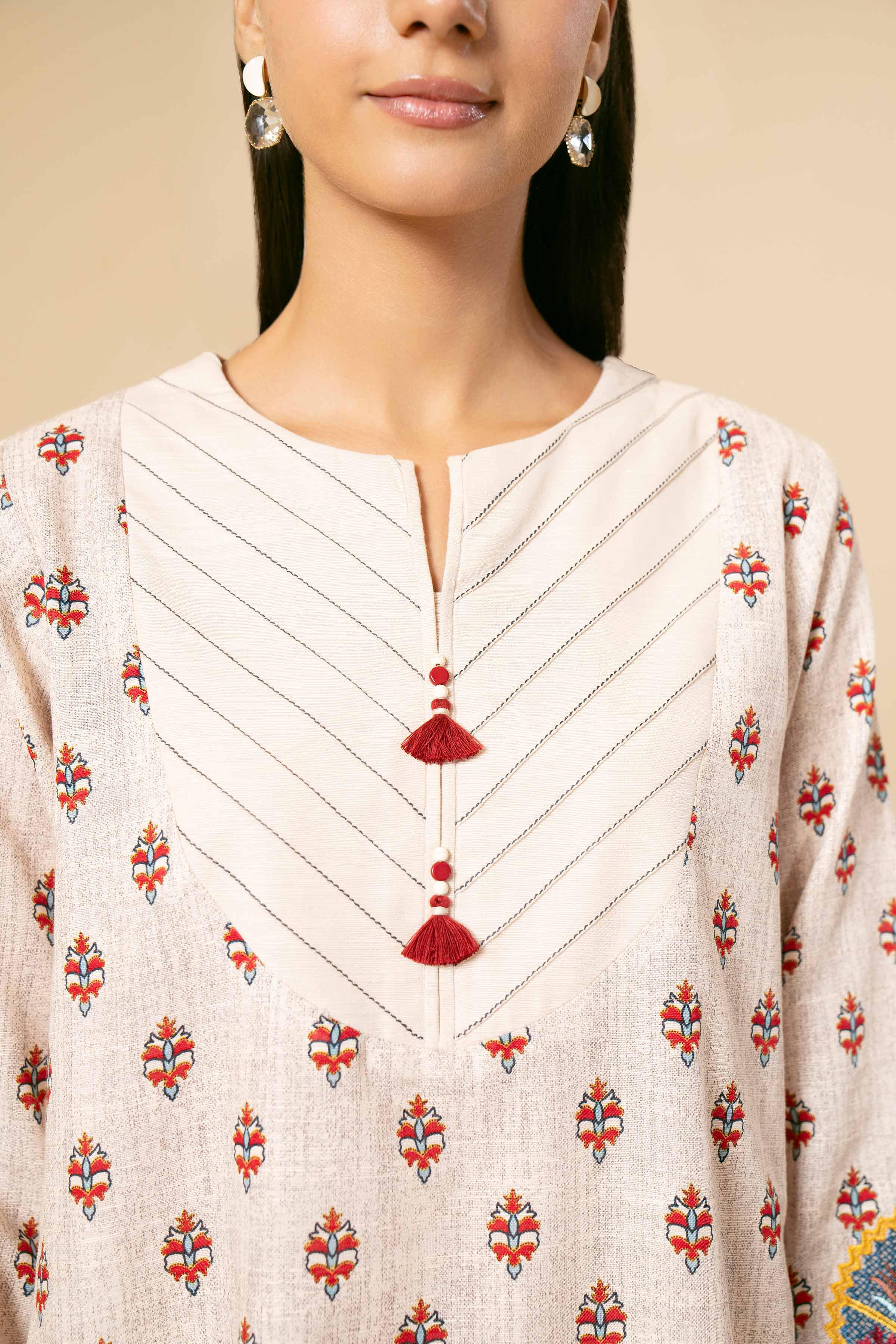 NishatUK - Beige Embroidered  Khaddar 3-piece unstitched Suit