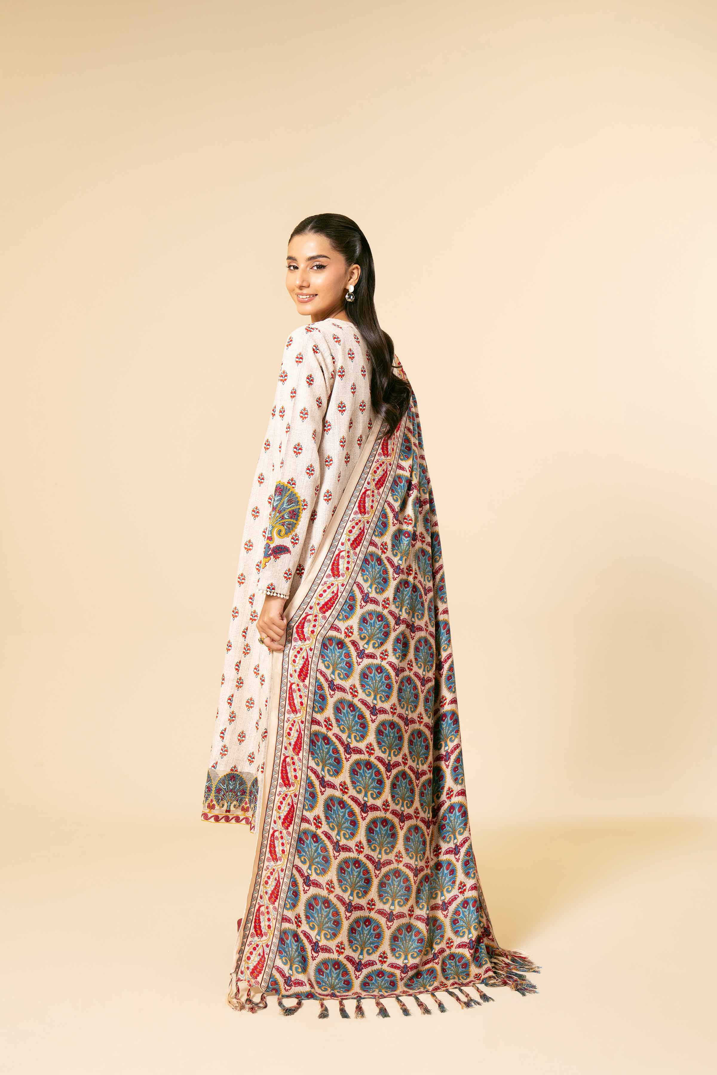 NishatUK - Beige Embroidered  Khaddar 3-piece unstitched Suit