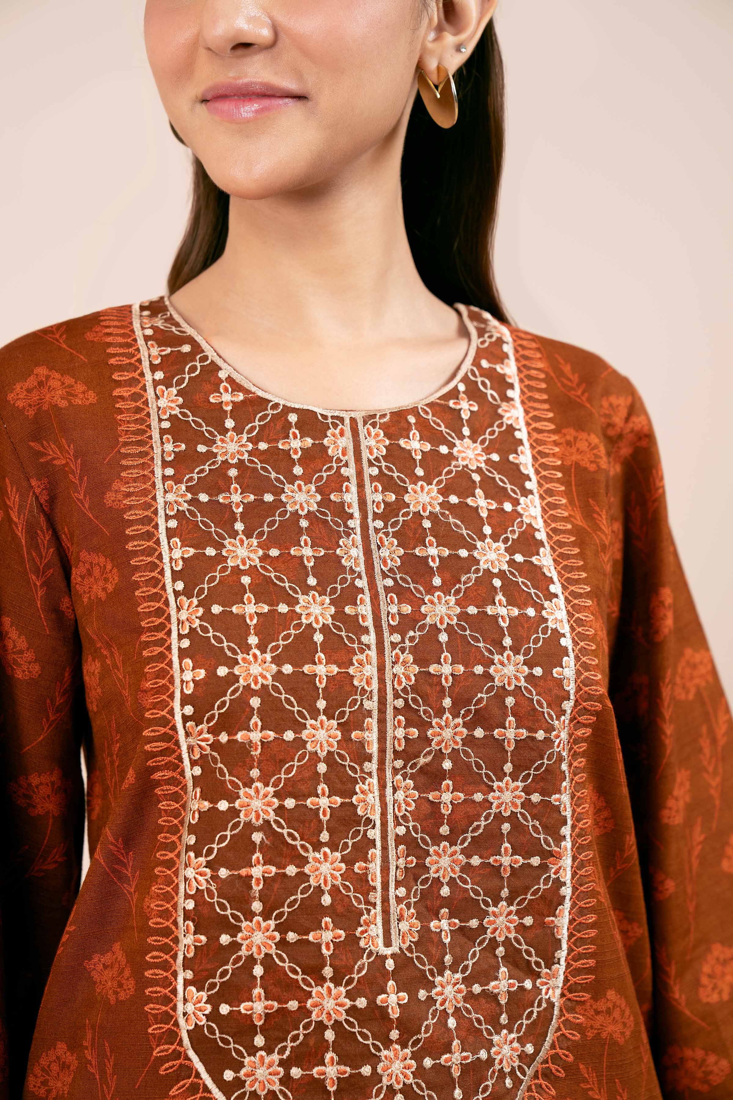 NishatUK - Rust Orange Embroidered  Khaddar 3-piece unstitched Suit