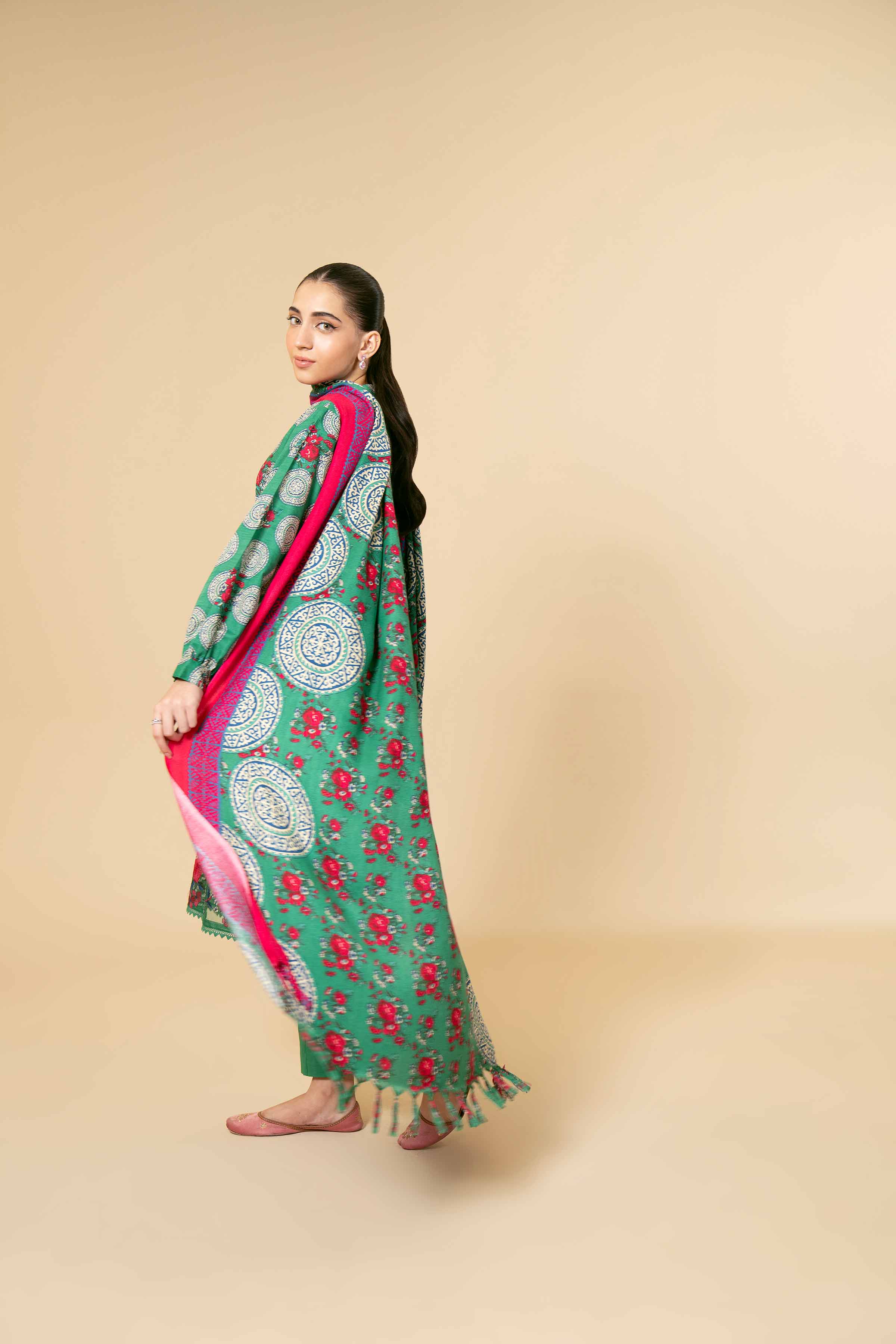 NishatUK - Green Embroidered  Khaddar 3-piece unstitched Suit