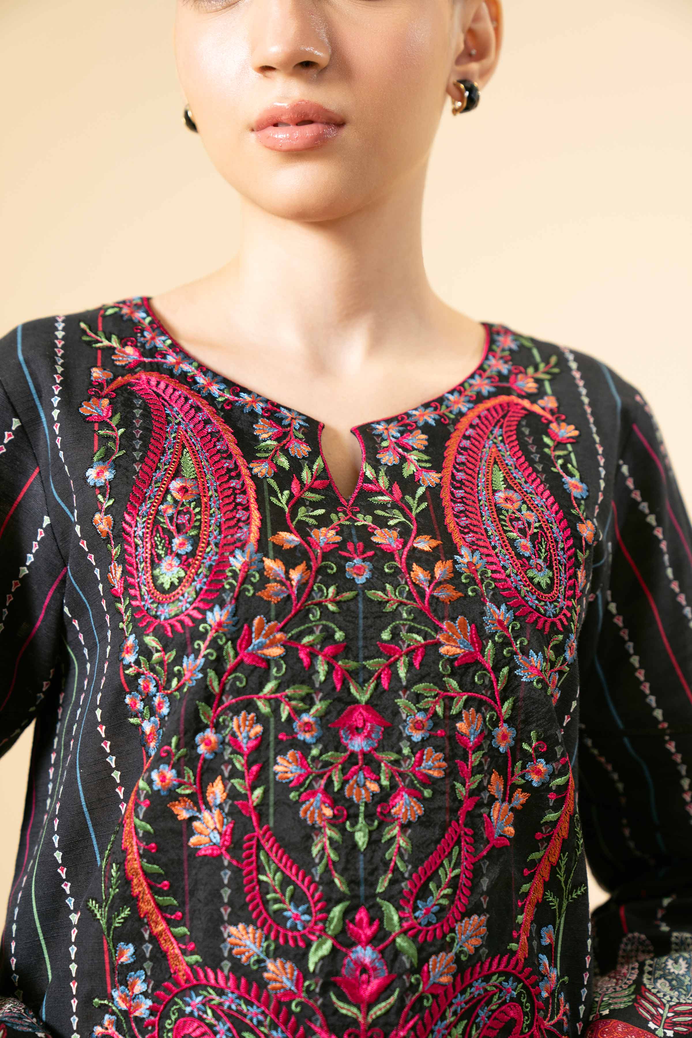 NishatUK - Black Embroidered  Khaddar 3-piece unstitched Suit
