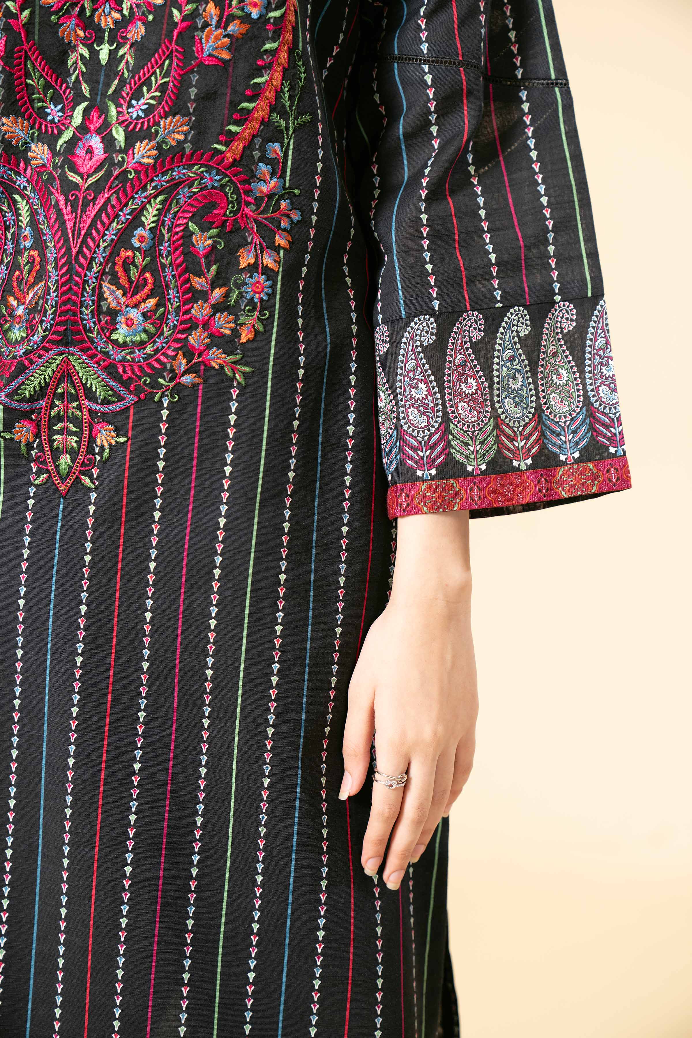 NishatUK - Black Embroidered  Khaddar 3-piece unstitched Suit