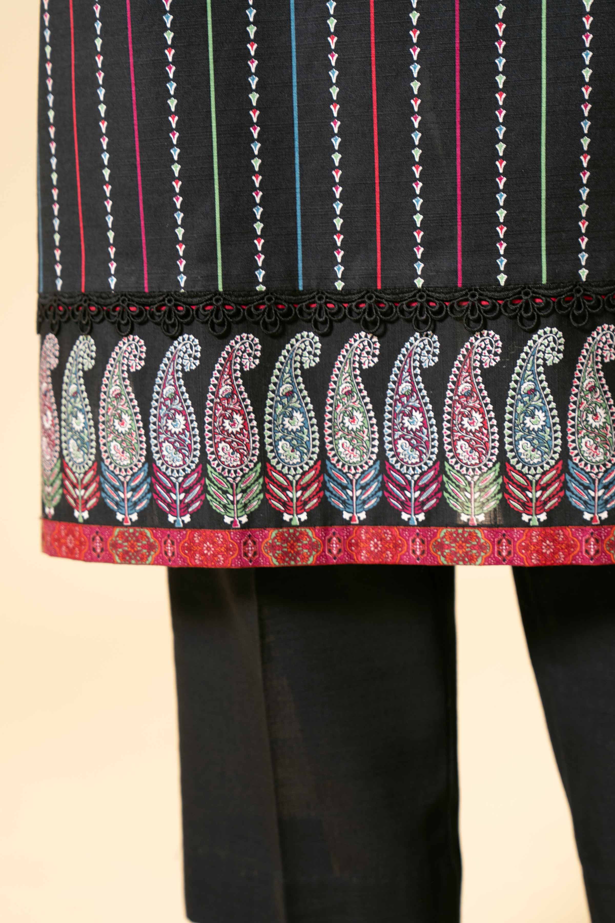 NishatUK - Black Embroidered  Khaddar 3-piece unstitched Suit