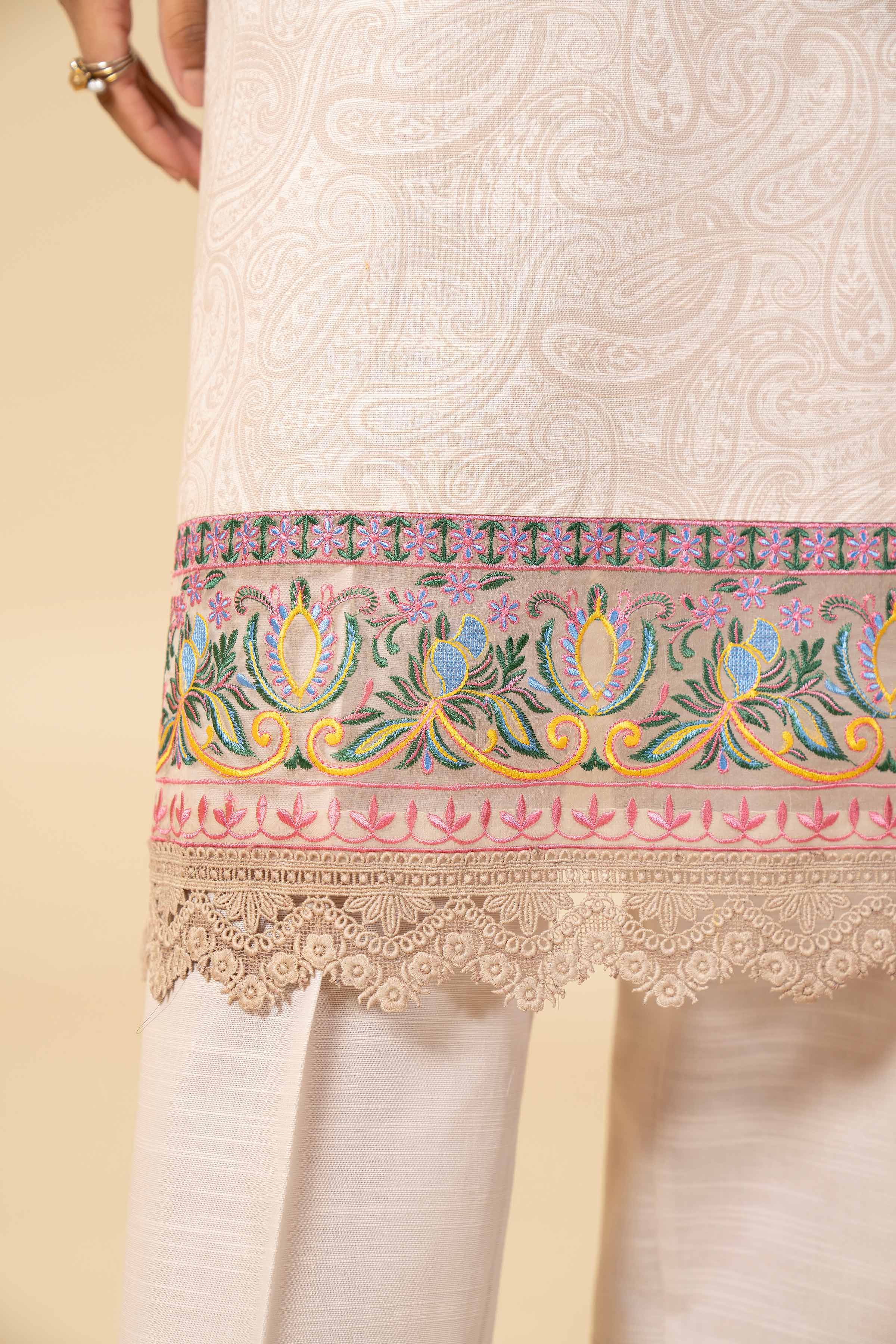 NishatUK - Orange & Beige Embroidered  Khaddar 3-piece unstitched Suit