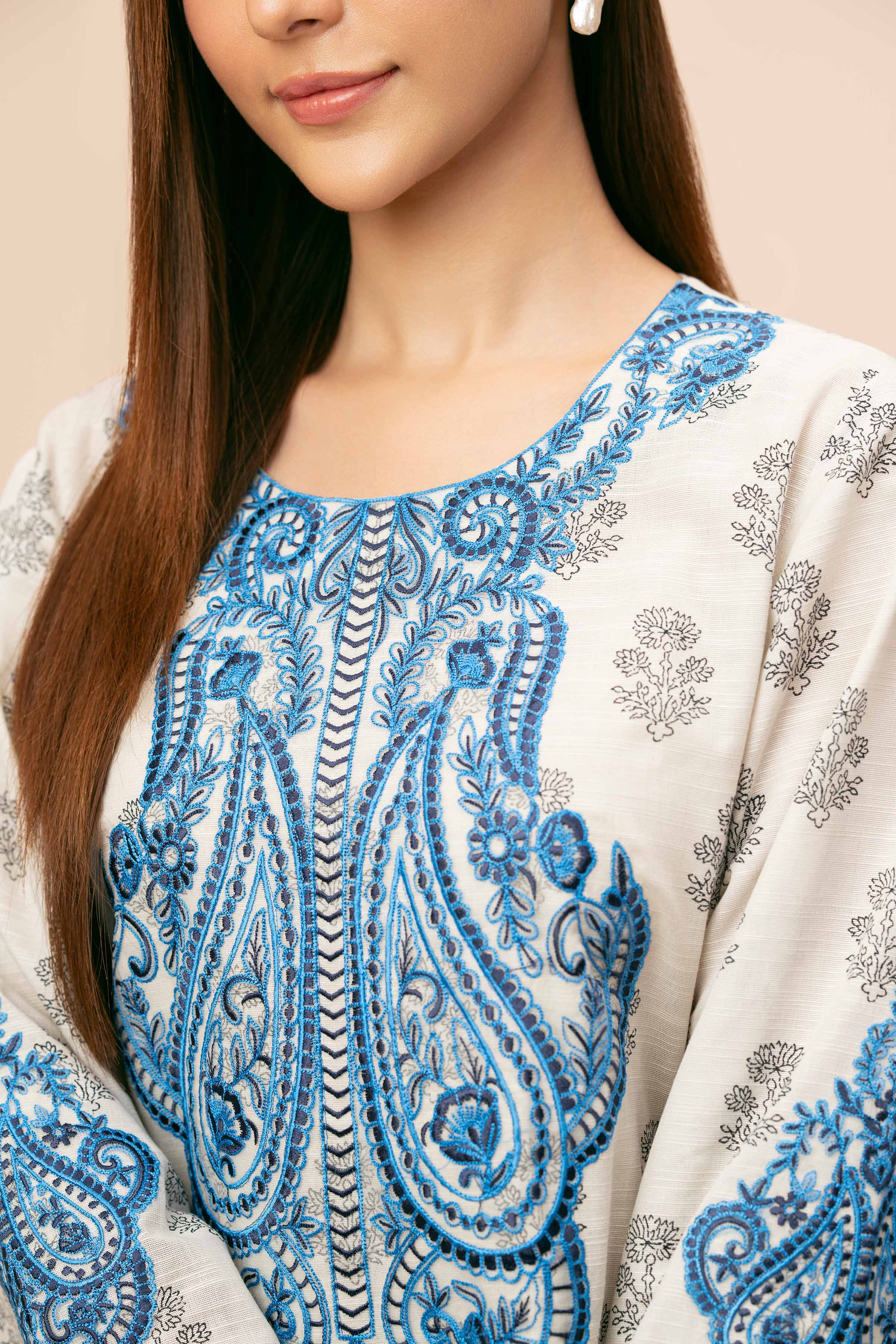 NishatUK - Beige Embroidered  Khaddar 3-piece unstitched Suit