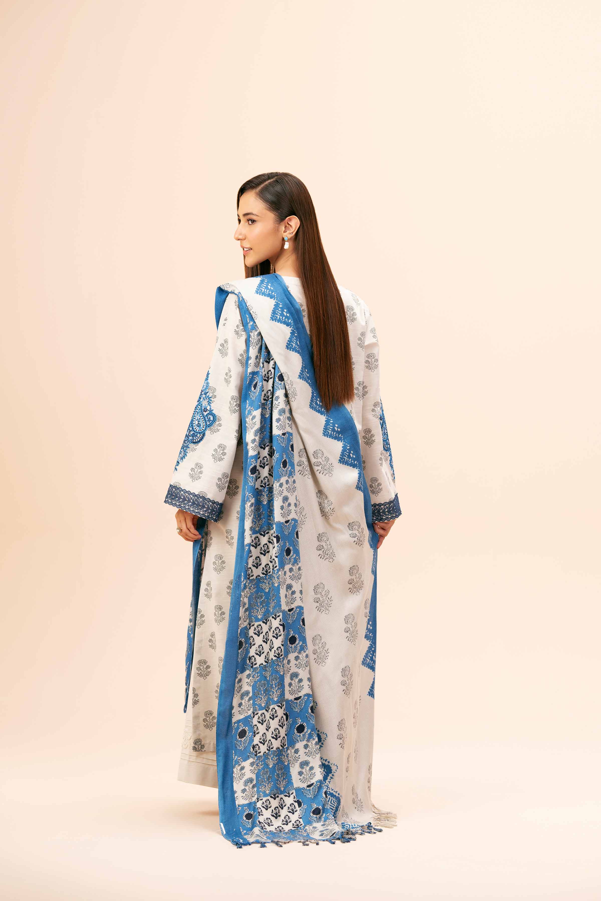 NishatUK - Beige Embroidered  Khaddar 3-piece unstitched Suit