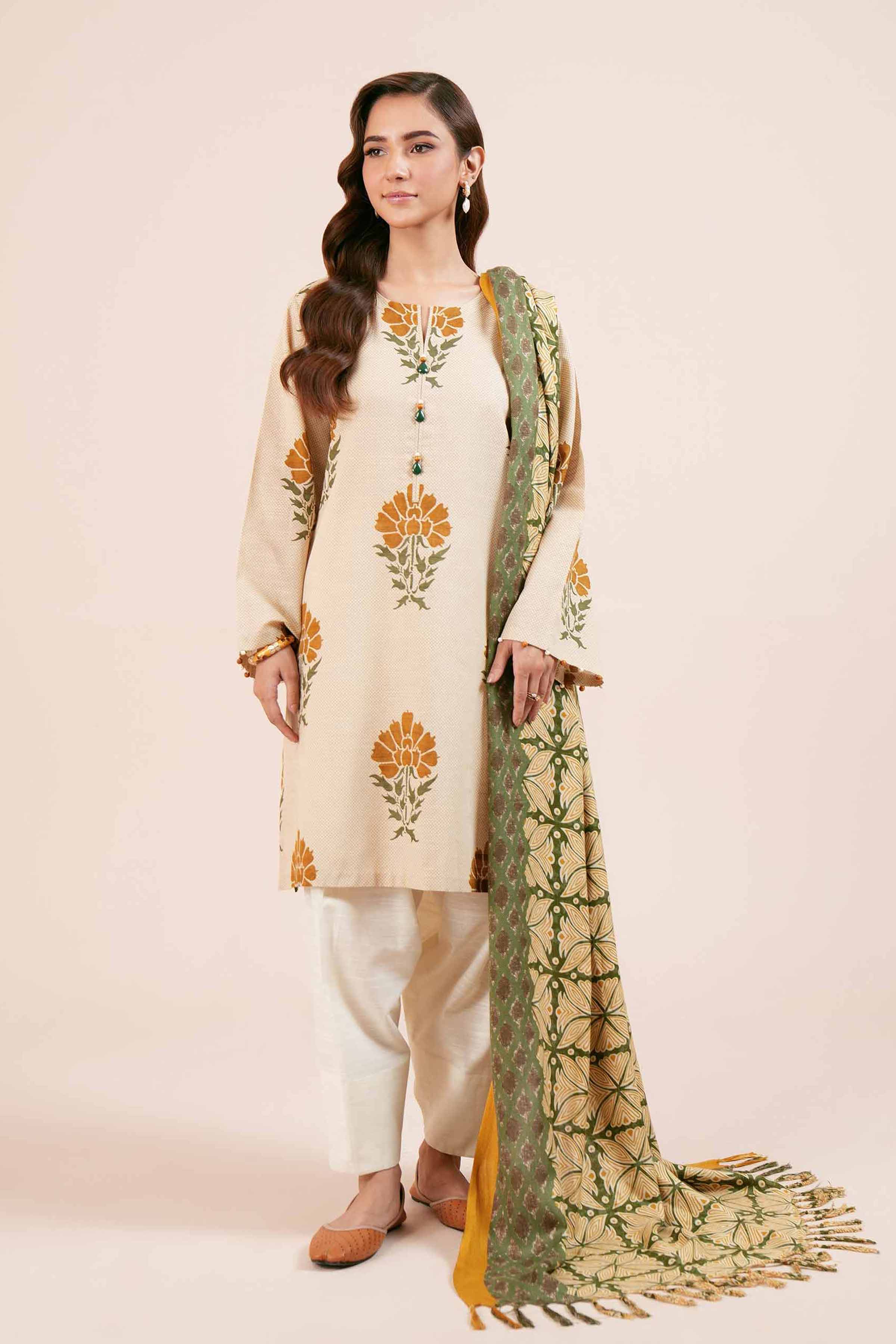 NishatUK - Skin Printed Khaddar 3-piece unstitched Suit
