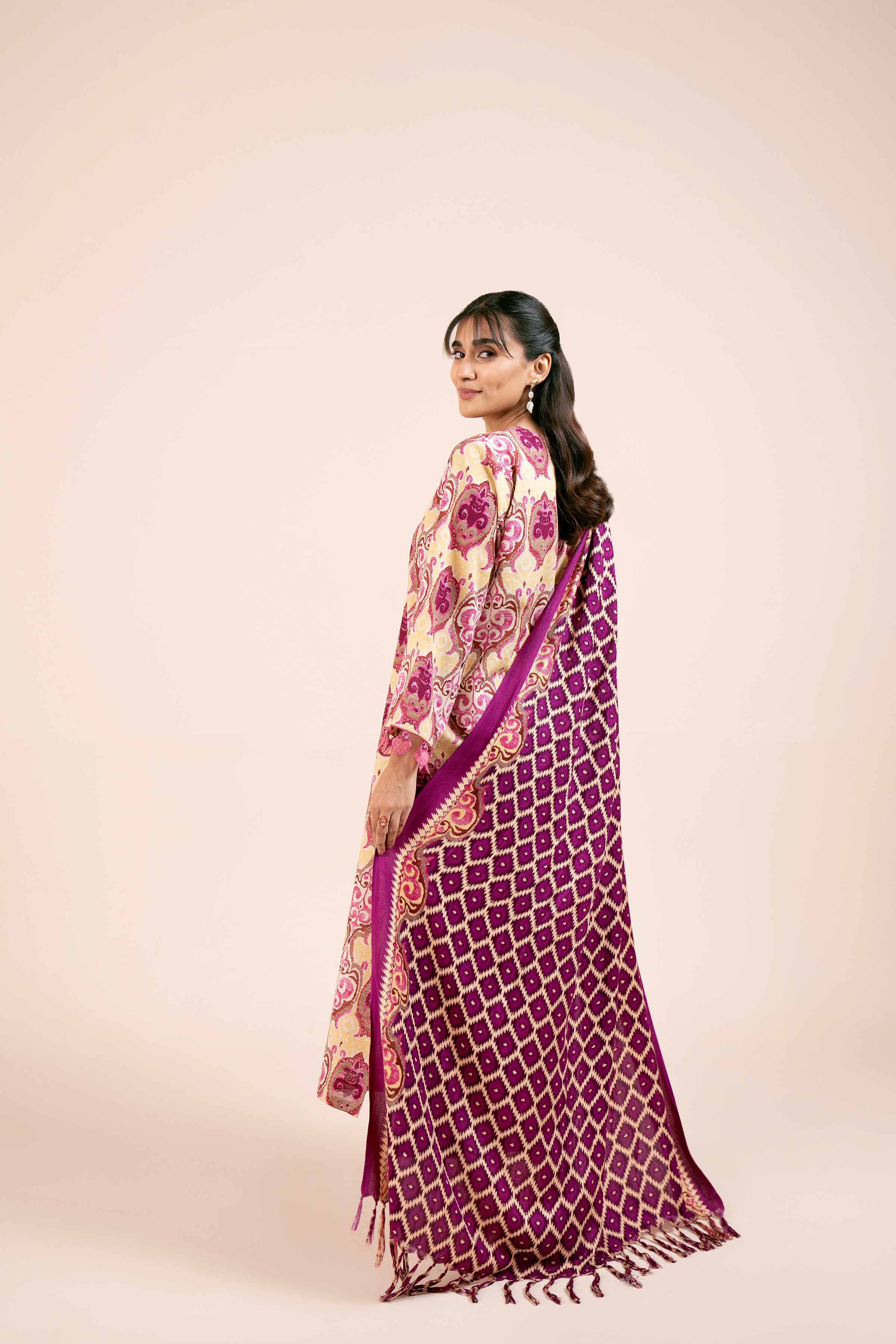 NishatUK - Magenta Printed Khaddar 3-piece unstitched Suit