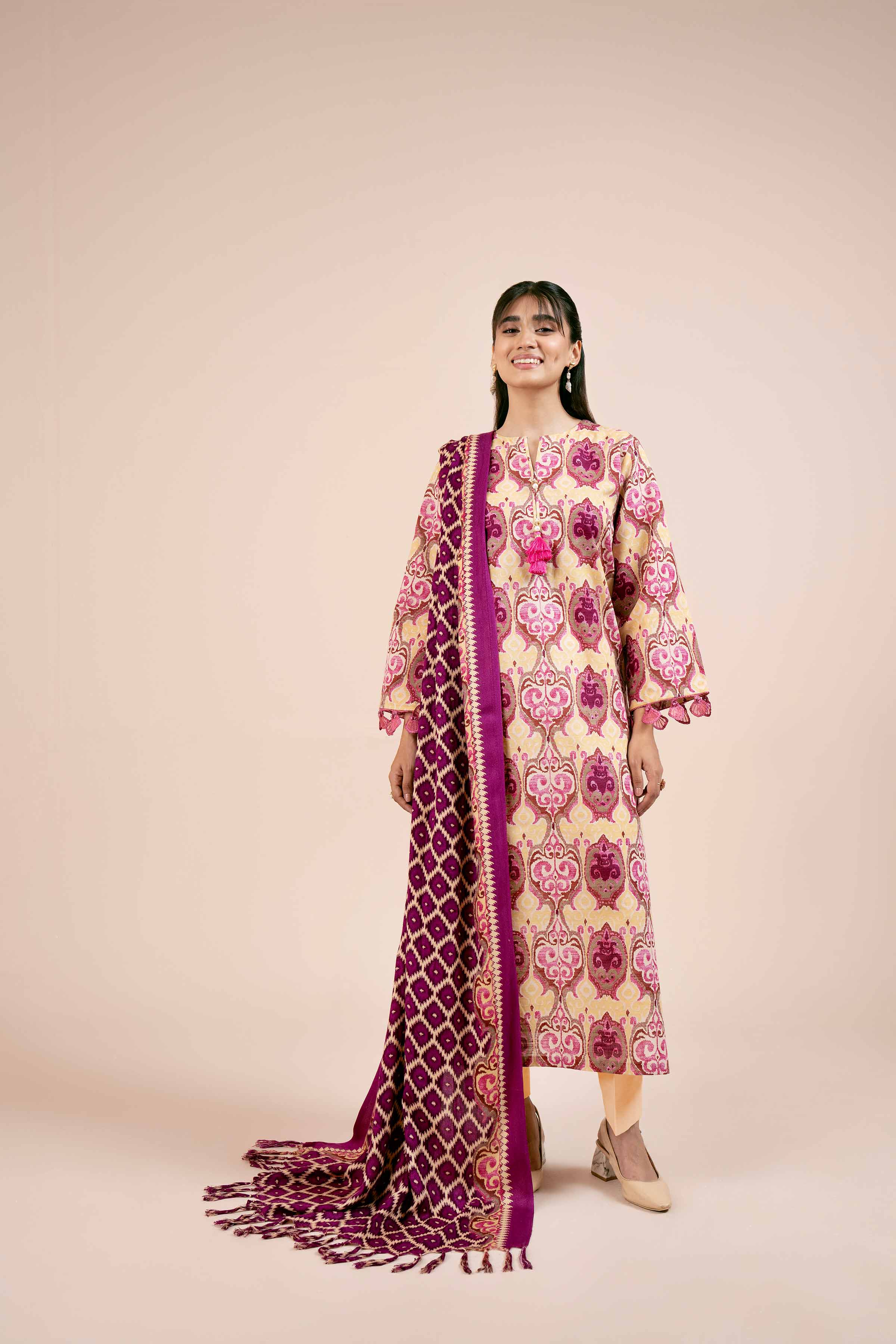 NishatUK - Magenta Printed Khaddar 3-piece unstitched Suit