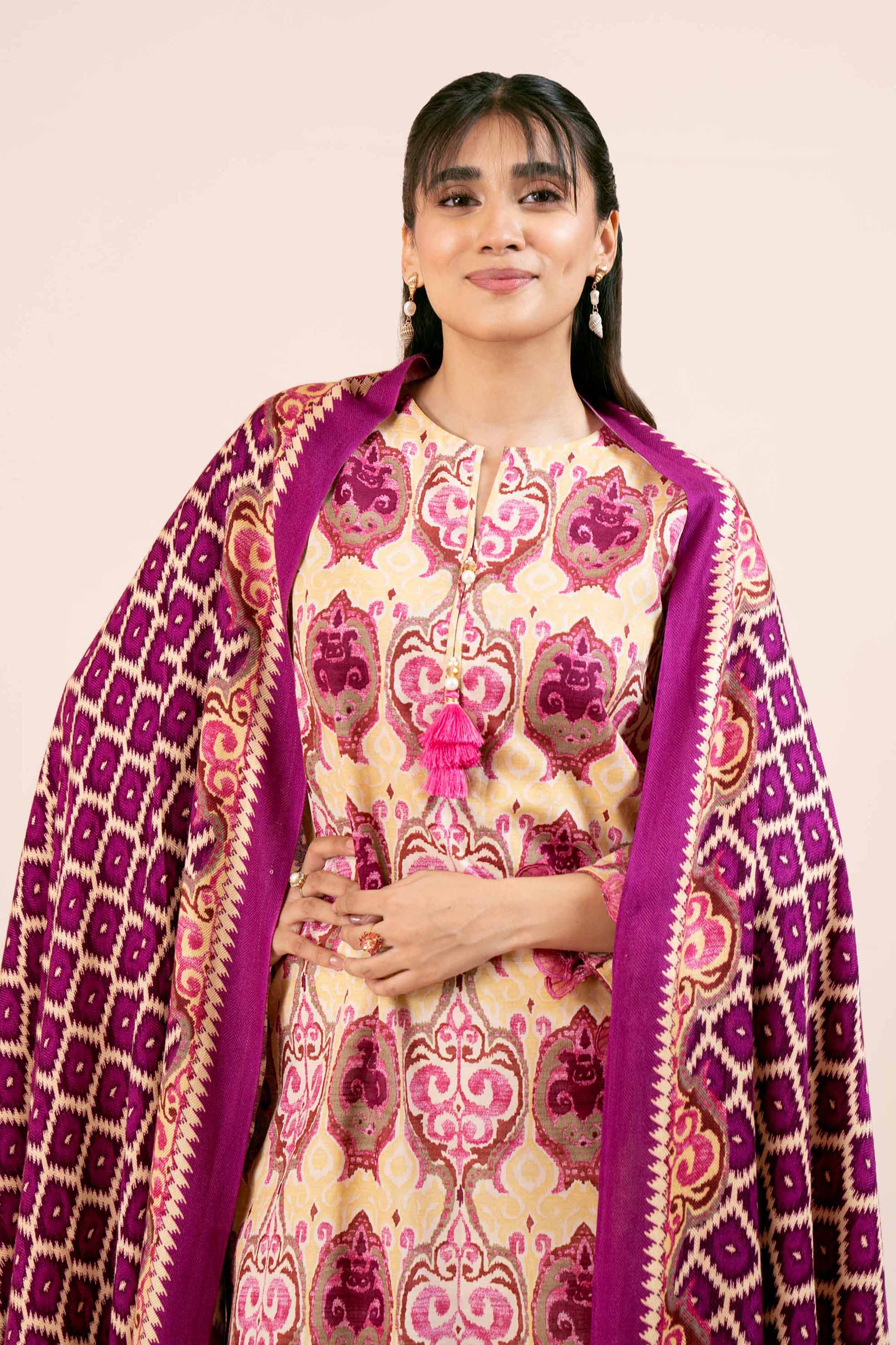 NishatUK - Magenta Printed Khaddar 3-piece unstitched Suit