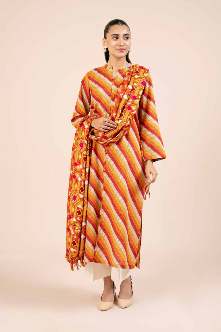 3 Piece Printed Unstitched Any Day Suit Yellow Orange