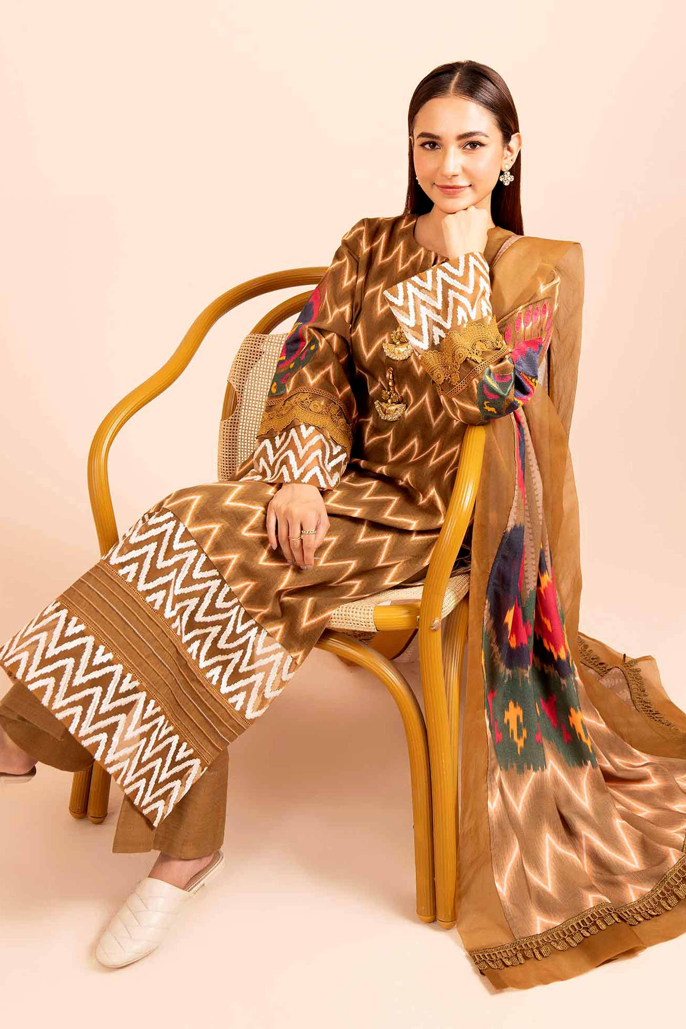 NishatUK - Brown Embroidered  Khaddar 3-piece unstitched Suit