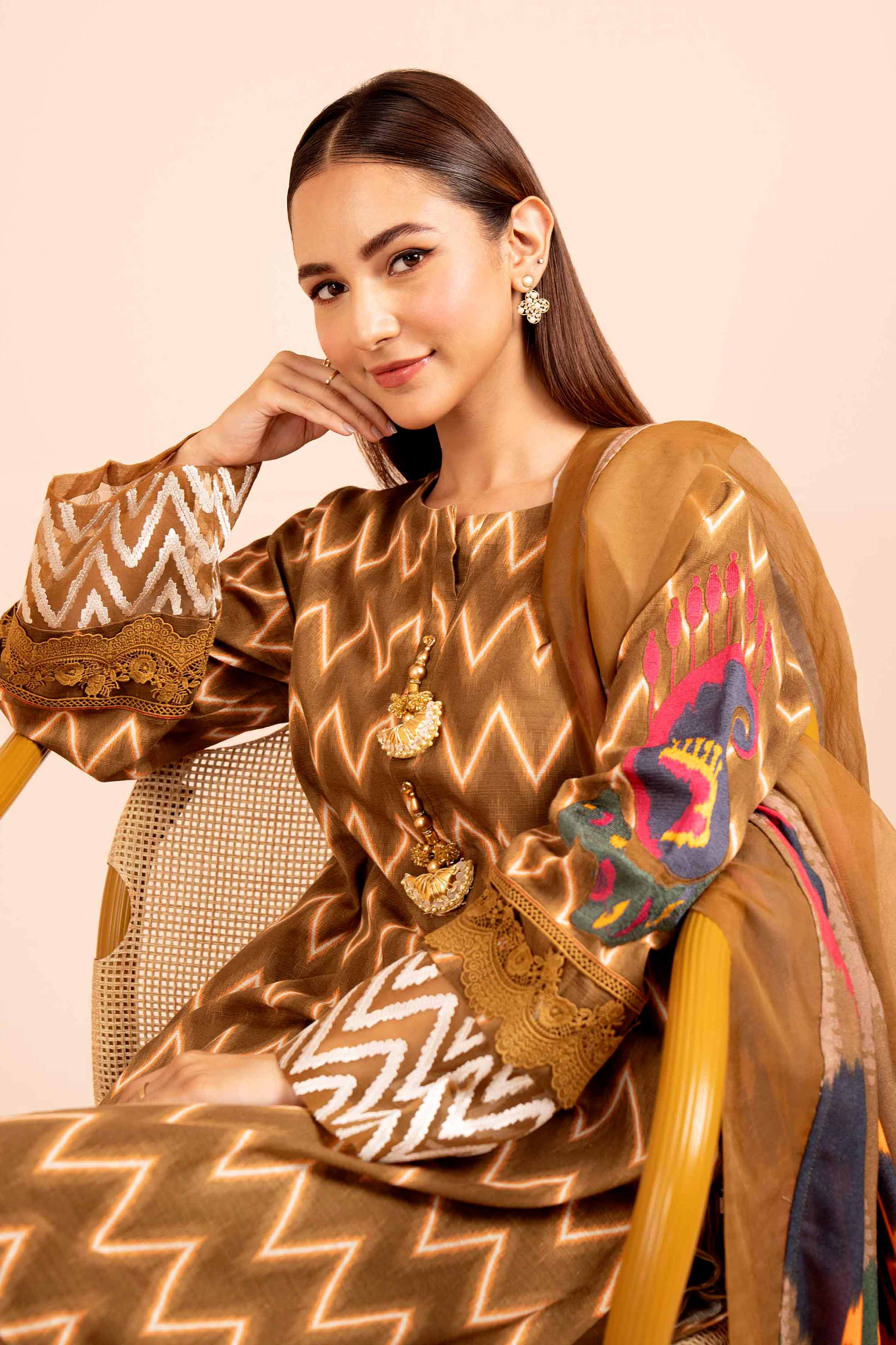 NishatUK - Brown Embroidered  Khaddar 3-piece unstitched Suit