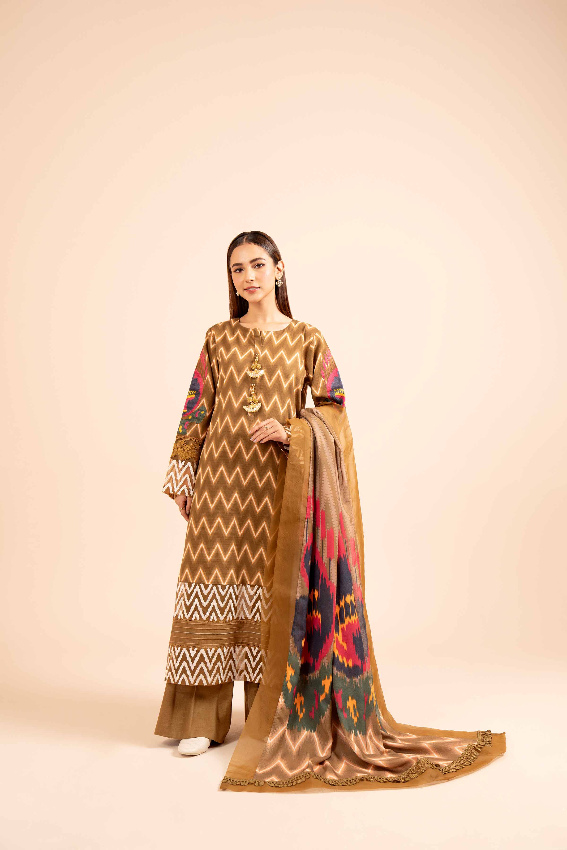 NishatUK - Brown Embroidered  Khaddar 3-piece unstitched Suit