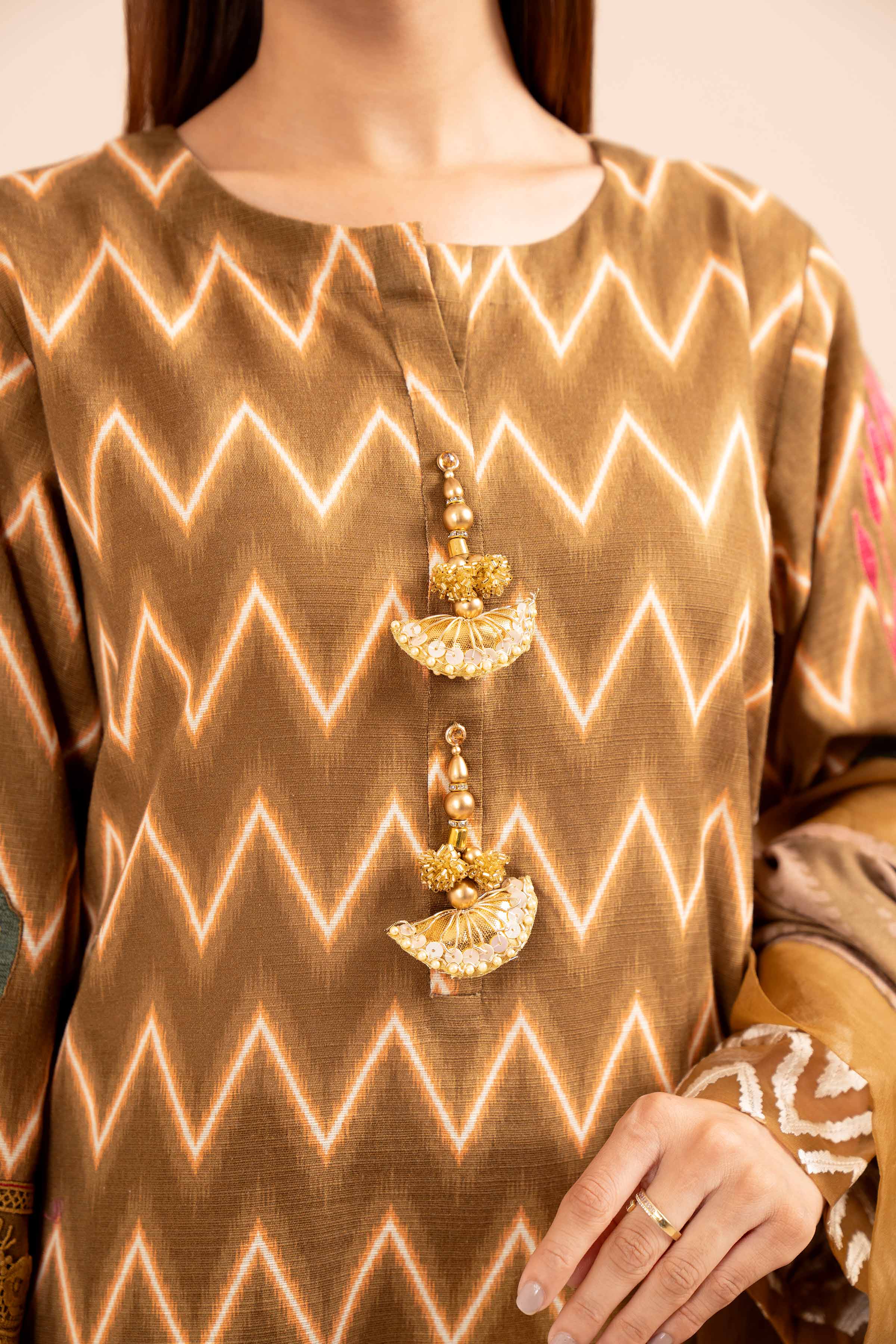 NishatUK - Brown Embroidered  Khaddar 3-piece unstitched Suit