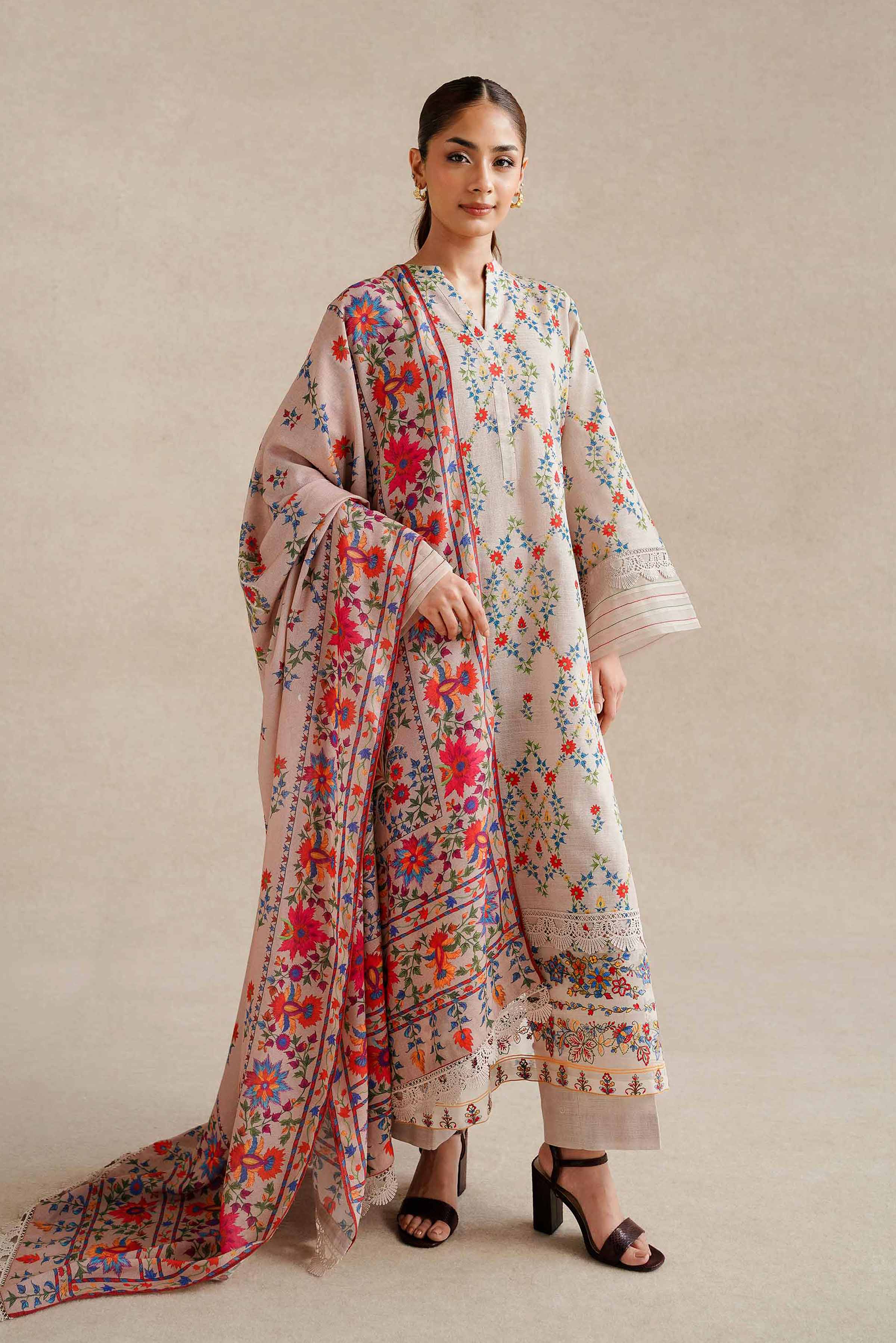 NishatUK - Skin Embroidered  Khaddar 3-piece unstitched Suit