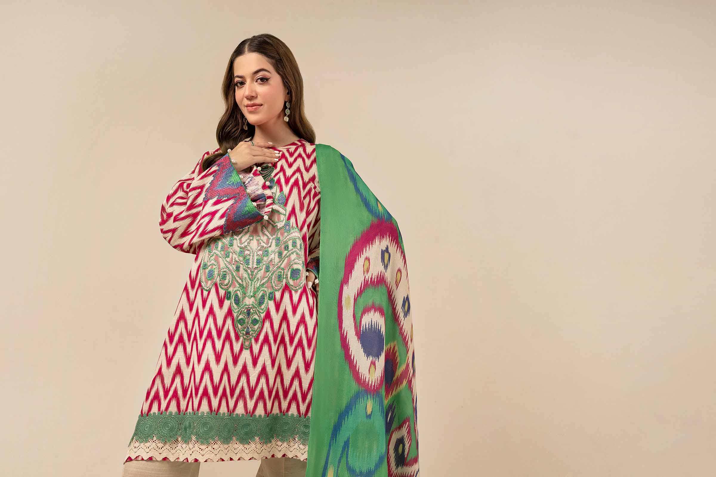 NishatUK - Green Embroidered  Khaddar 3-piece unstitched Suit