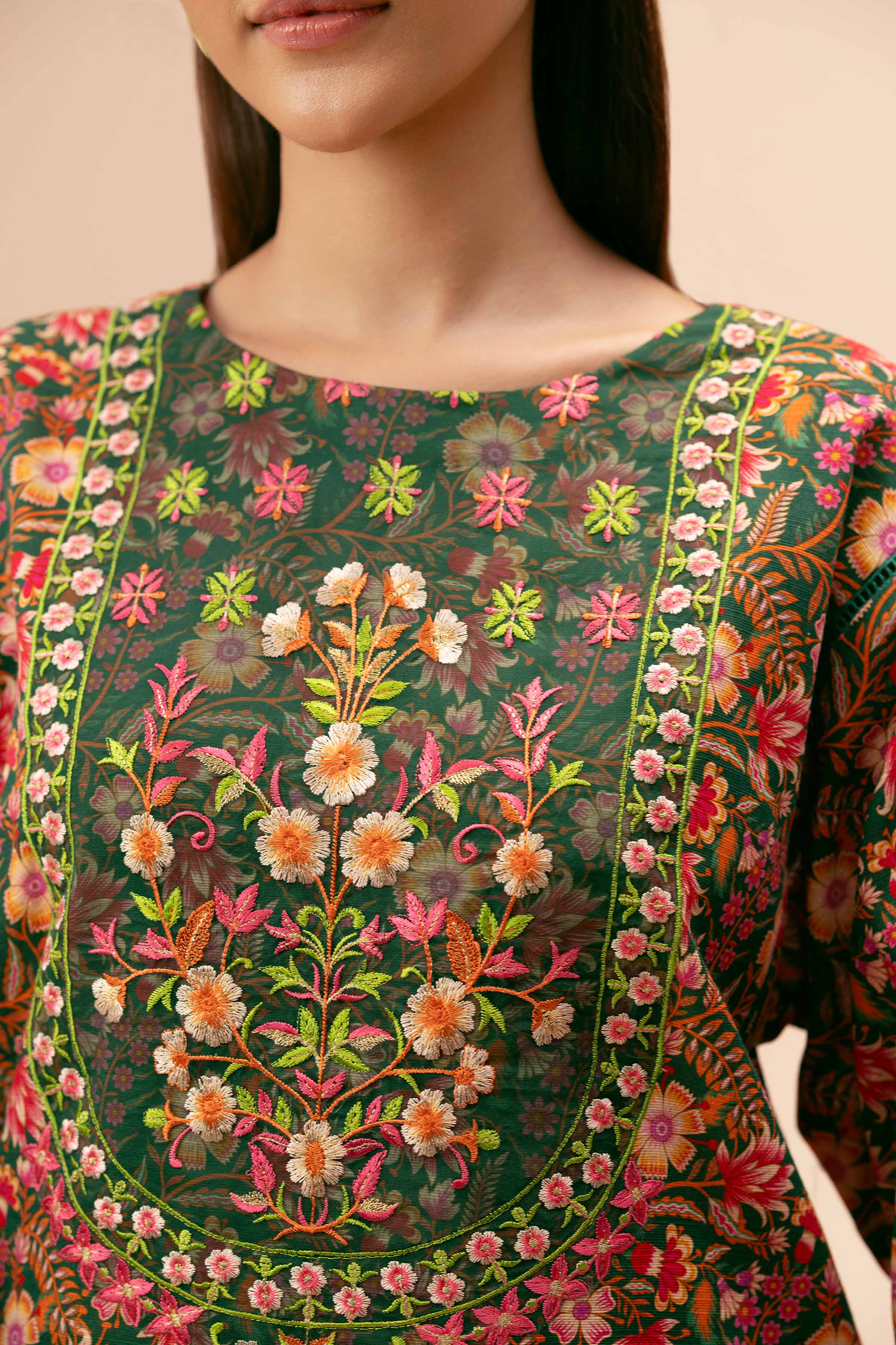 NishatUK - Green Embroidered  Khaddar 3-piece unstitched Suit