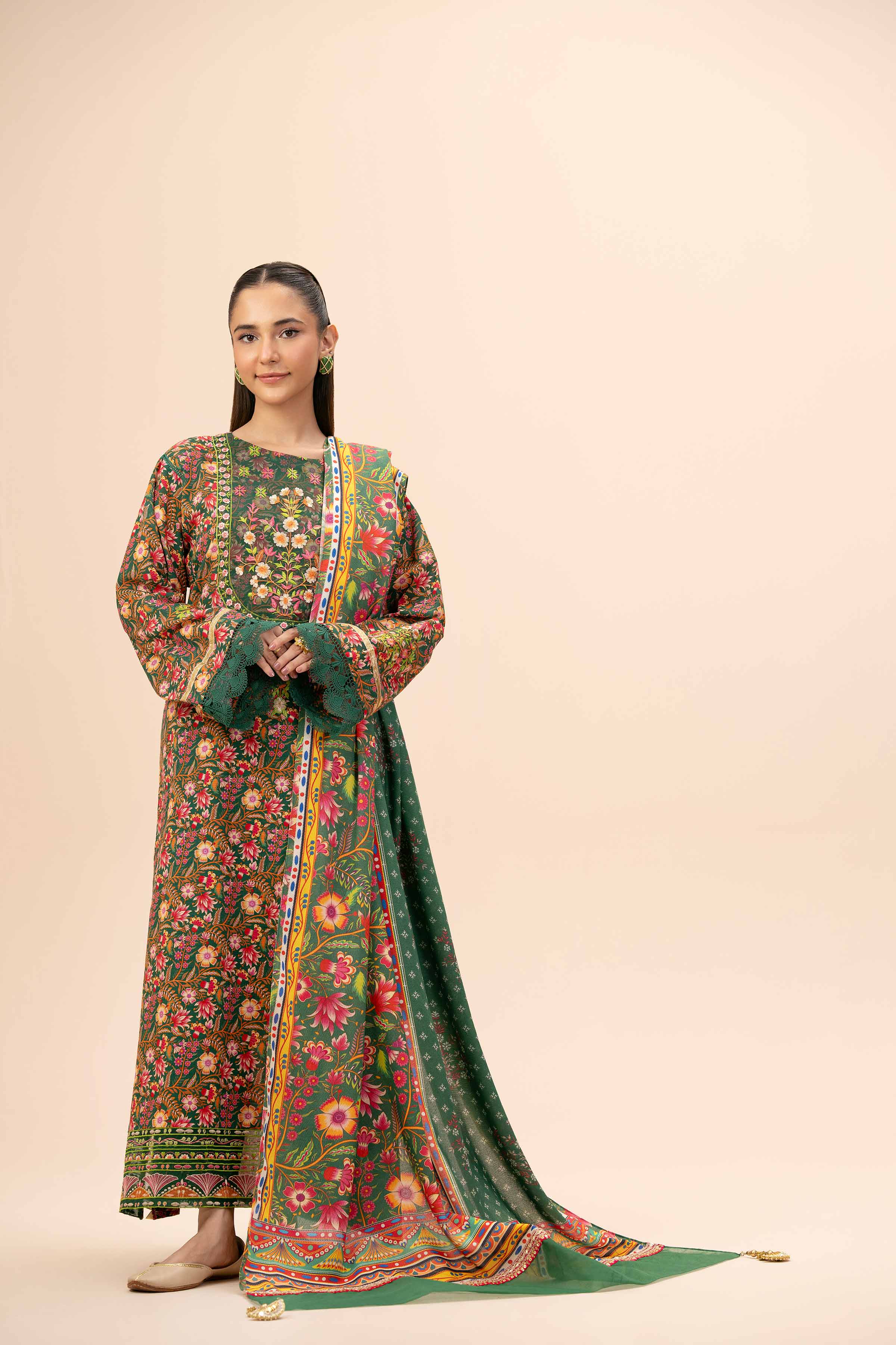 NishatUK - Green Embroidered  Khaddar 3-piece unstitched Suit