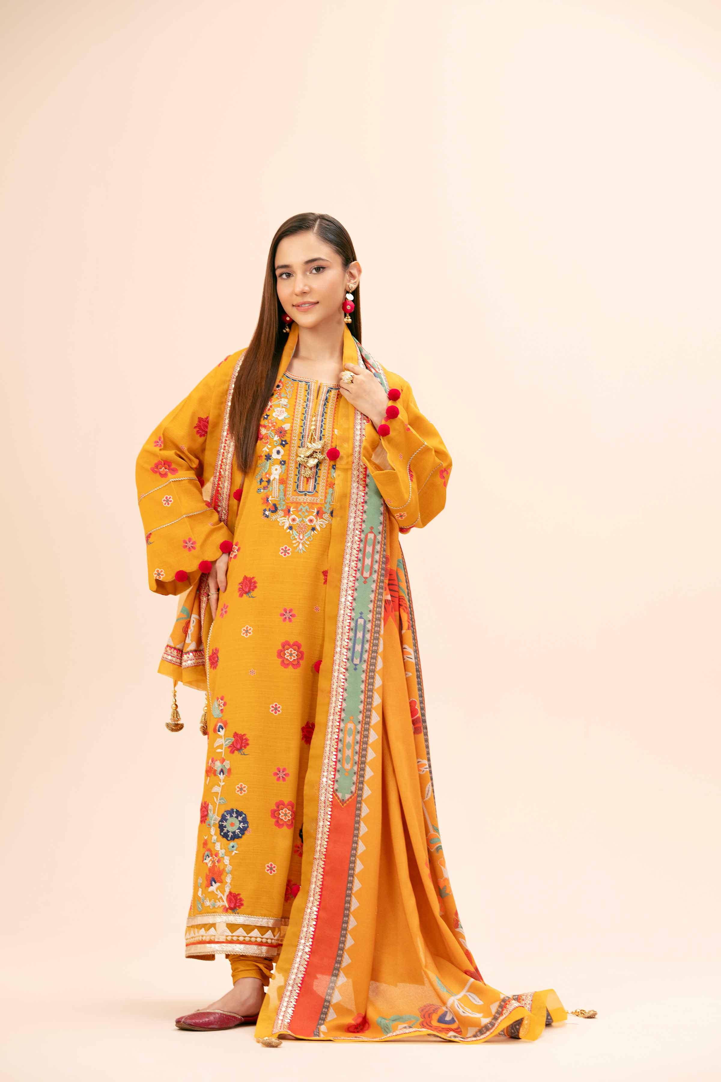 NishatUK - Mustard Embroidered  Khaddar 3-piece unstitched Suit