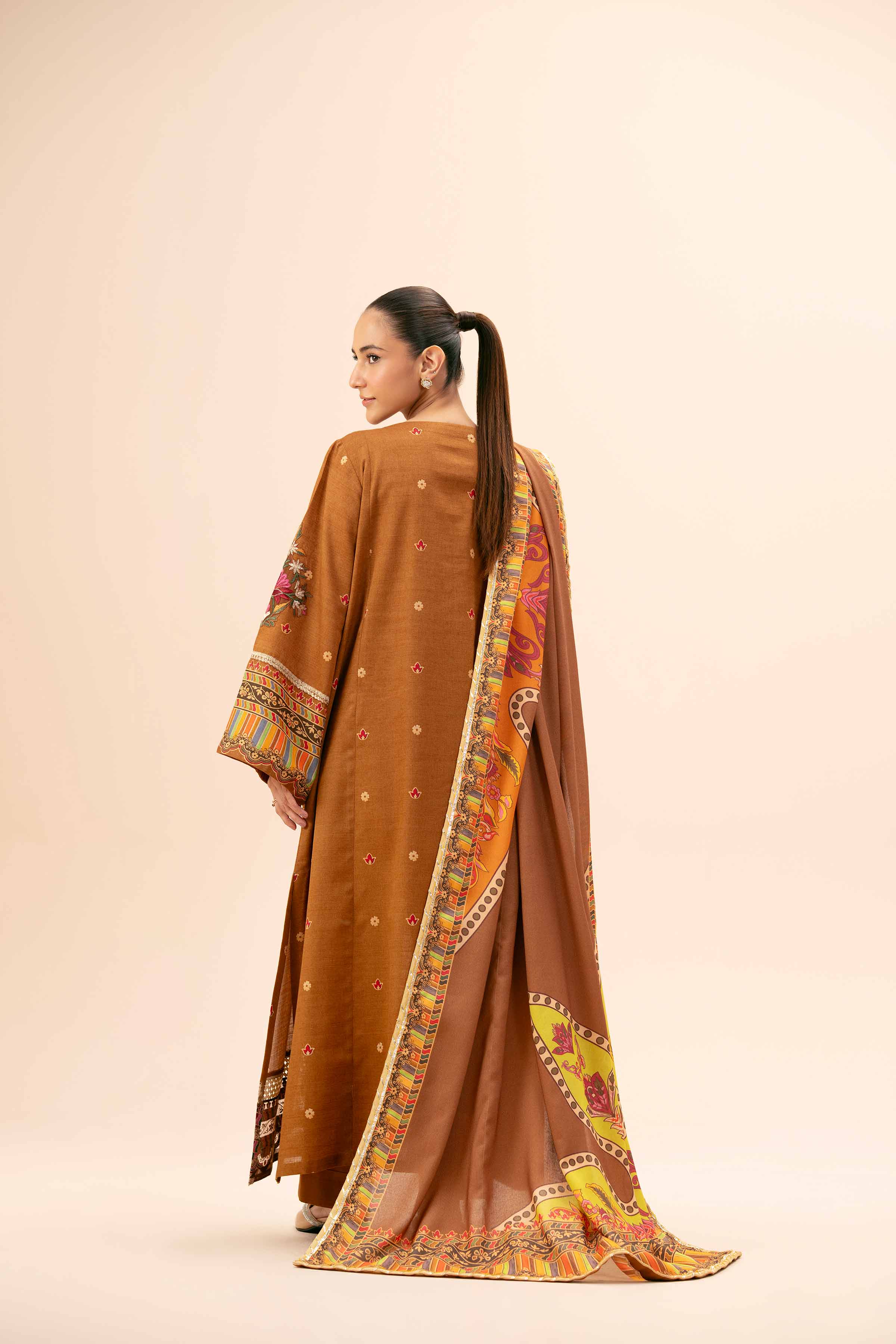 NishatUK - Brown Embroidered  Khaddar 3-piece unstitched Suit